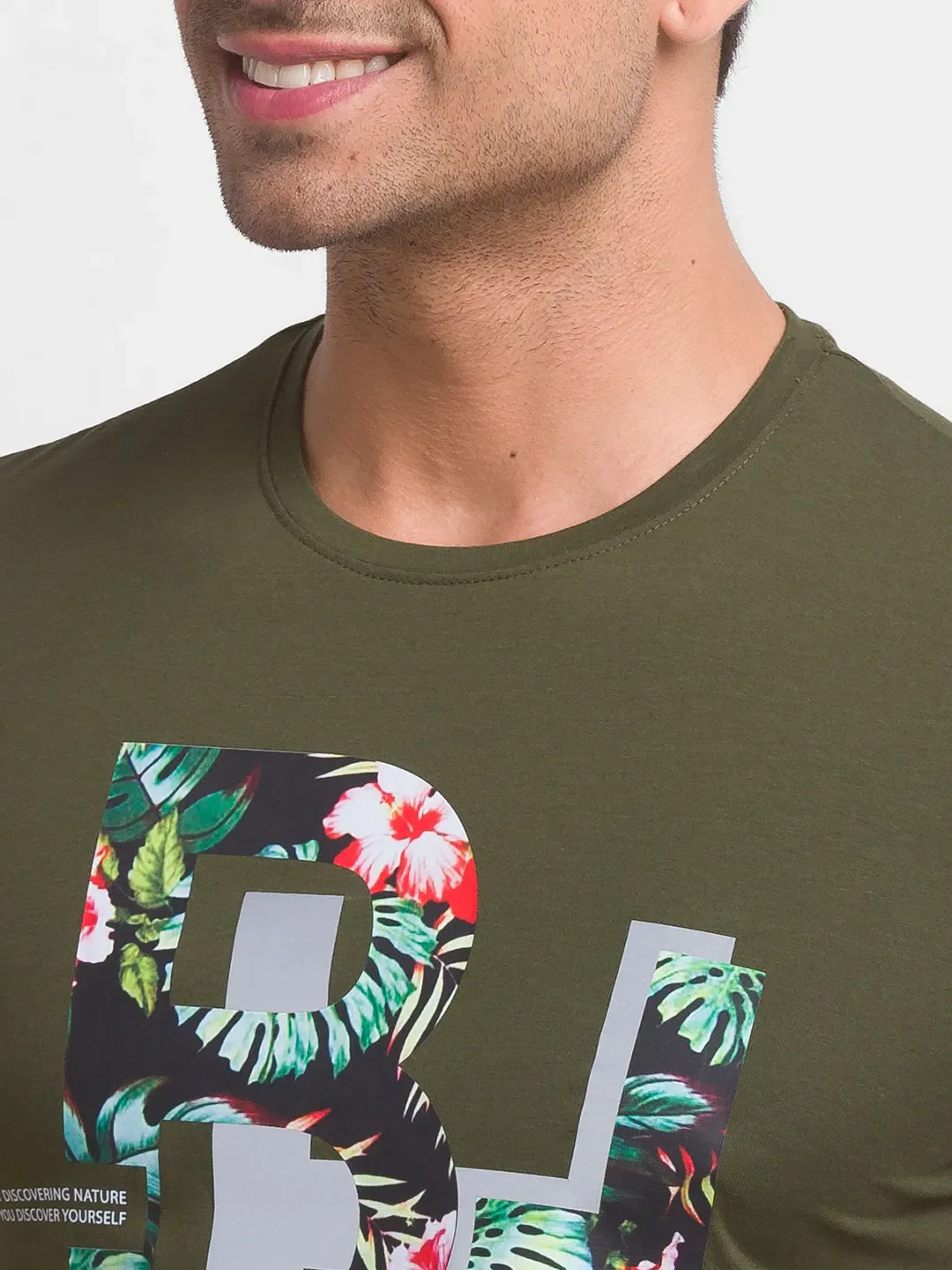 Dark Olive Regular Fit Round Neck Men's T-Shirt by Being Human Clothing - Image 4