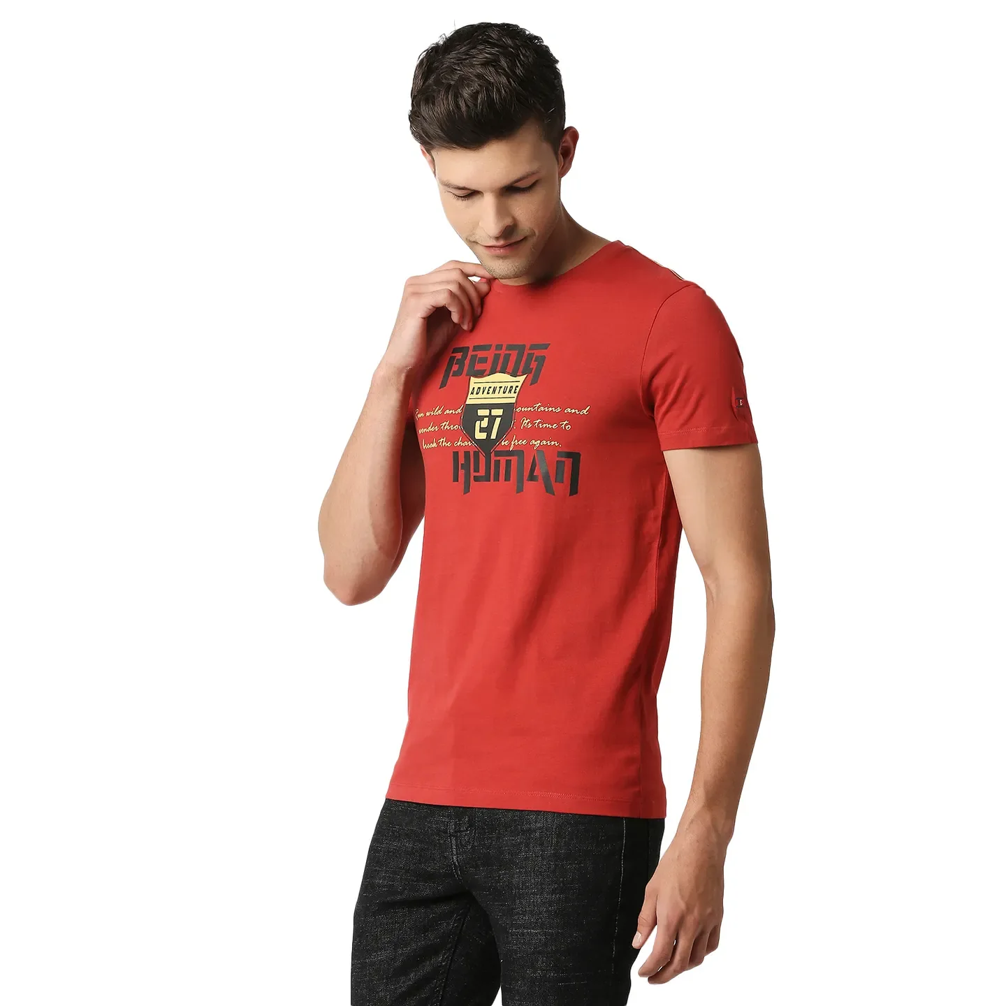 Red Slim Straight Fit Men's Short Sleeves T-Shirt by Being Human Clothing - Image 2