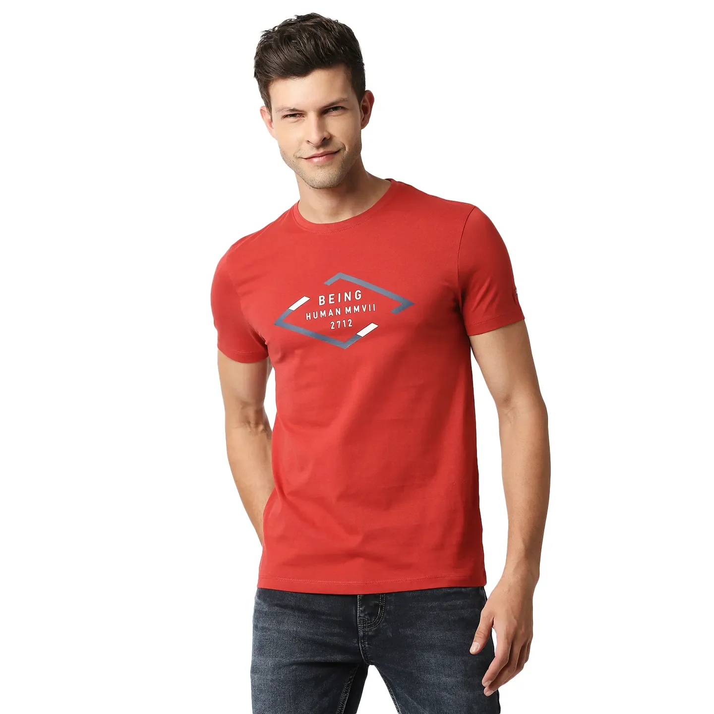 Red Regular Fit Men's Short Sleeves T-Shirt by Being Human Clothing