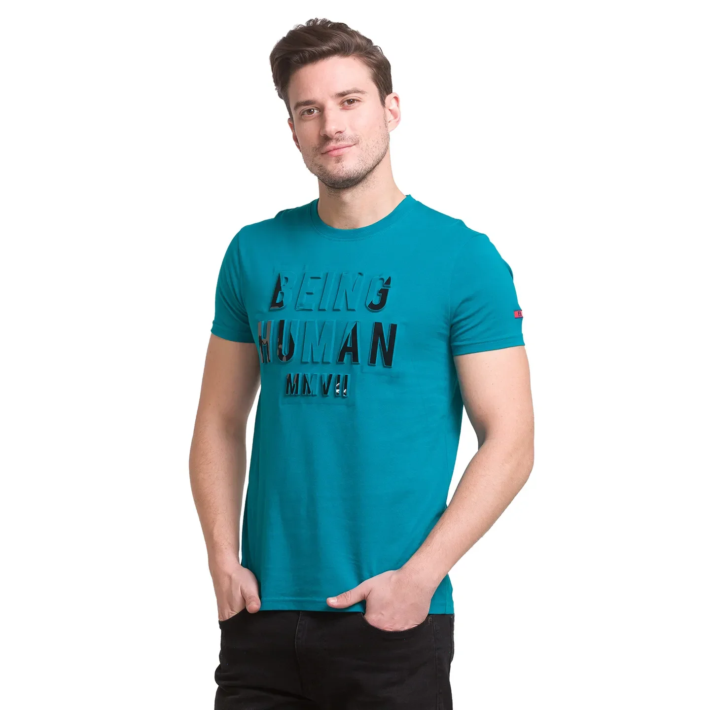 Blue Regular Fit Men's Short Sleeves T-Shirt by Being Human Clothing - Image 5