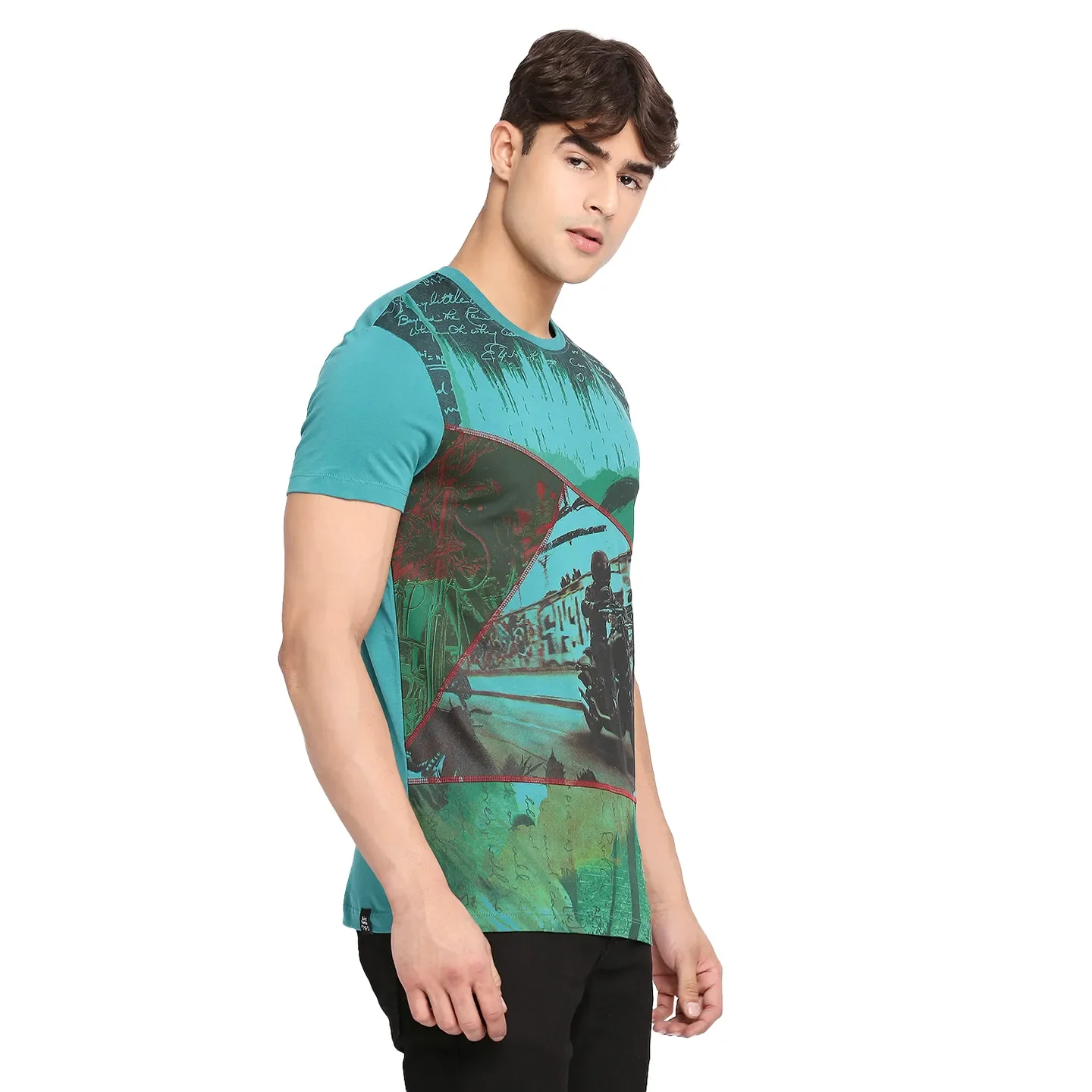 Dark Teal Regular Fit Round Neck Men's T-Shirt by Being Human Clothing - Image 3