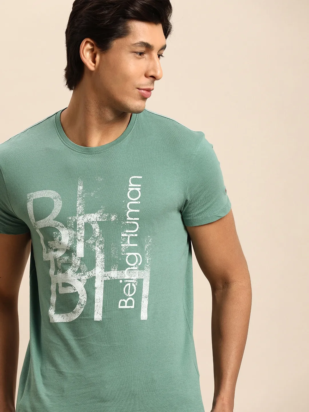 Green Regular Fit Men's Short Sleeves T-Shirt by Being Human Clothing