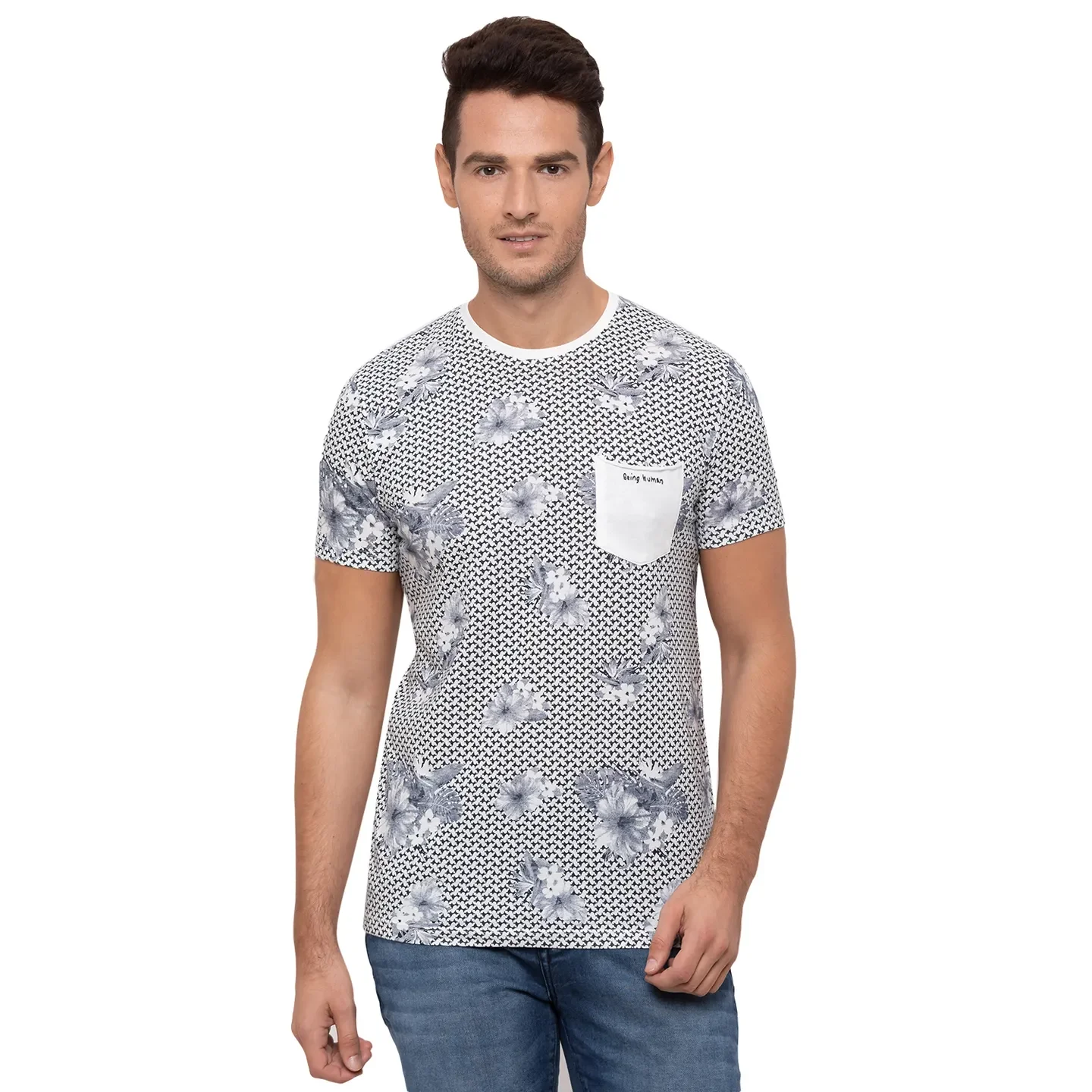 Beige Regular Fit Men's Short Sleeves T-Shirt by Being Human Clothing