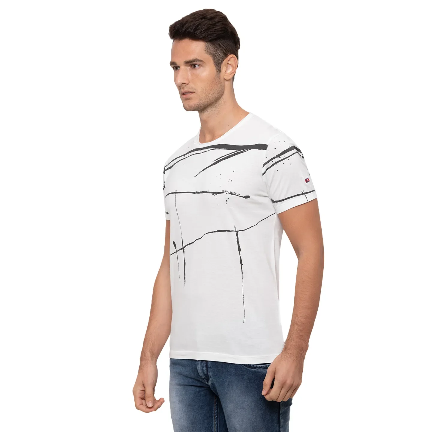 Beige Regular Fit Men's Short Sleeves T-Shirt by Being Human Clothing - Image 4
