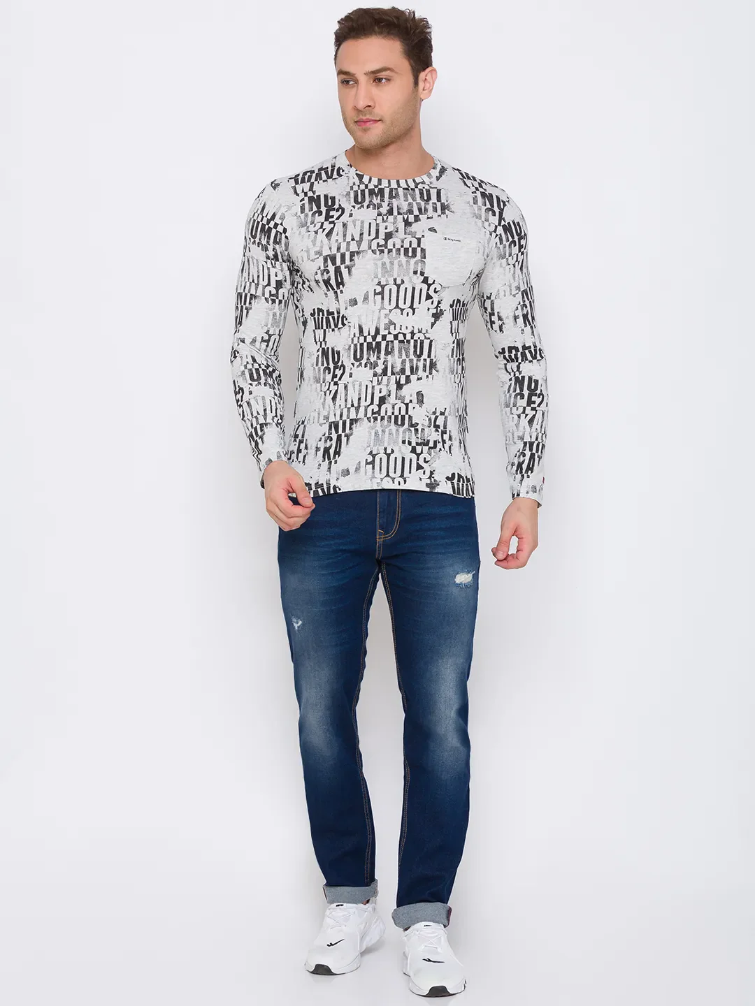Grey Regular Fit Men's Long Sleeves T-Shirt by Being Human Clothing - Image 2