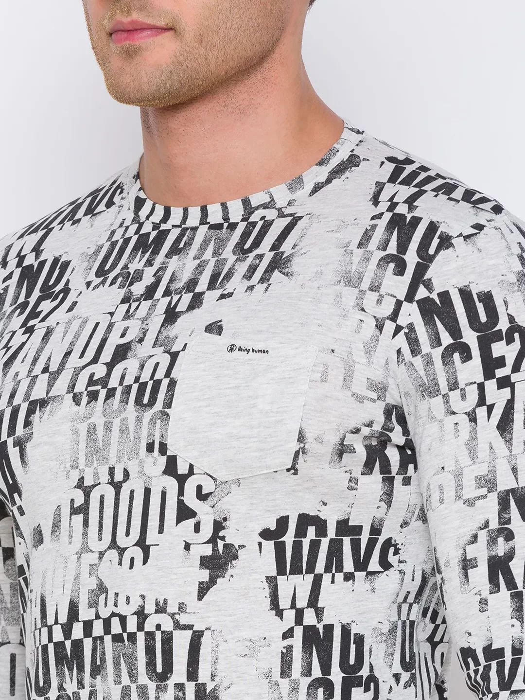 Grey Regular Fit Men's Long Sleeves T-Shirt by Being Human Clothing - Image 5