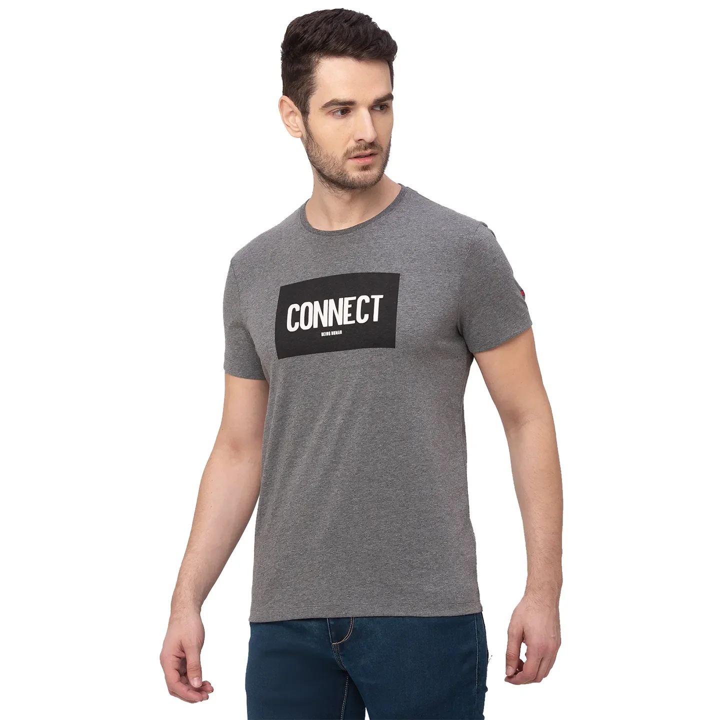 Grey Regular Fit Men's Short Sleeves T-Shirt by Being Human Clothing - Image 2