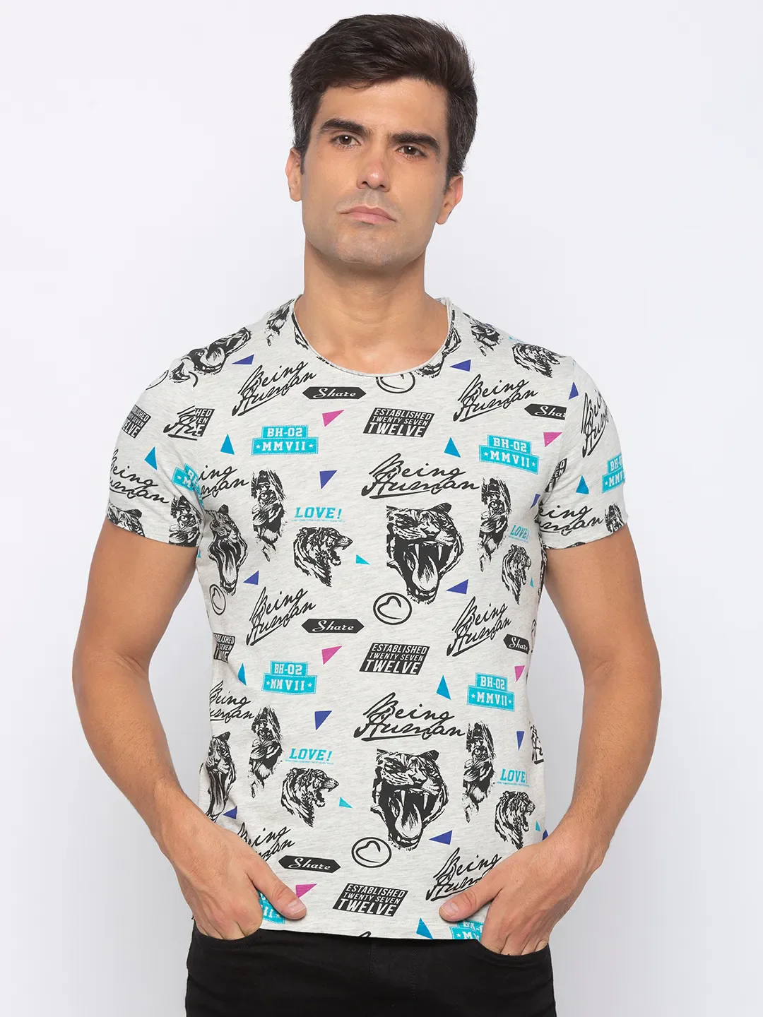 Grey Regular Fit Men's Short Sleeves T-Shirt by Being Human Clothing
