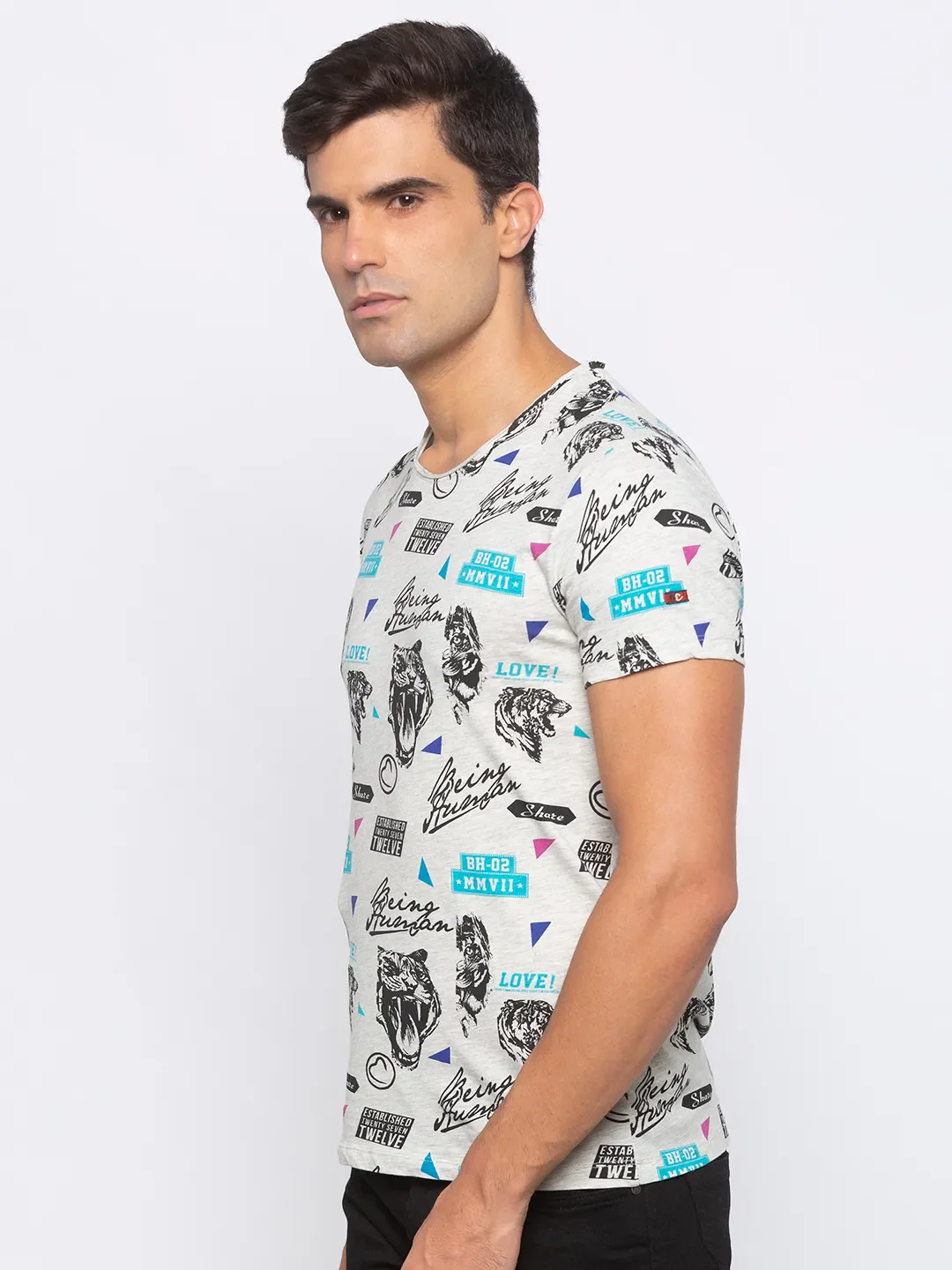 Grey Regular Fit Men's Short Sleeves T-Shirt by Being Human Clothing - Image 2
