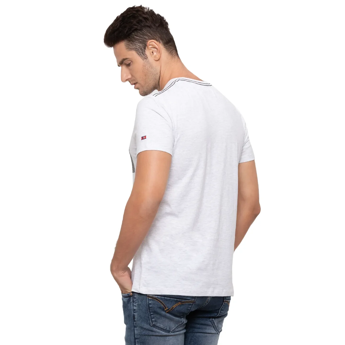 Grey  Regular Fit Round Neck Men's T-Shirt by Being Human Clothing - Image 3