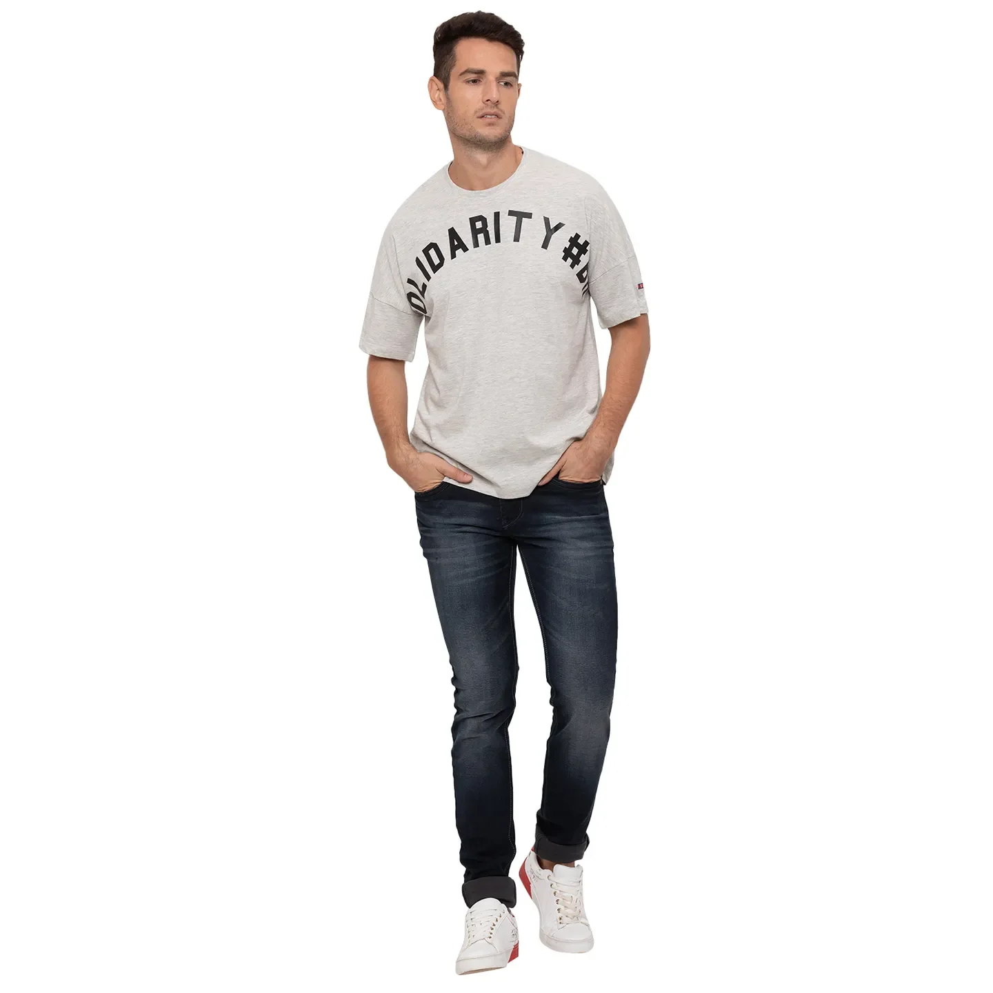 Grey Regular Fit Round Neck Men's T-Shirt by Being Human Clothing - Image 2