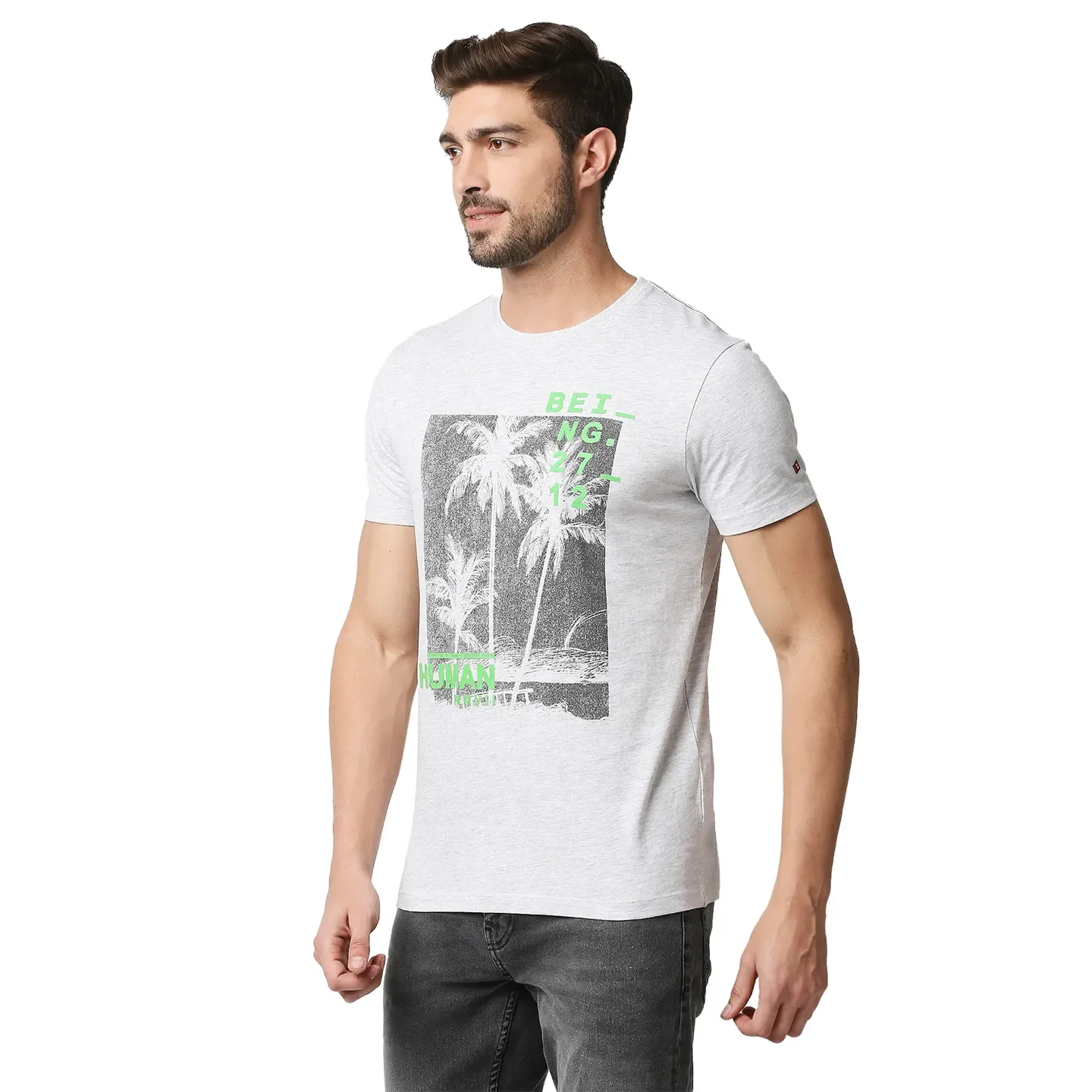 Grey Regular Fit Men's Short Sleeves T-Shirt by Being Human Clothing - Image 2