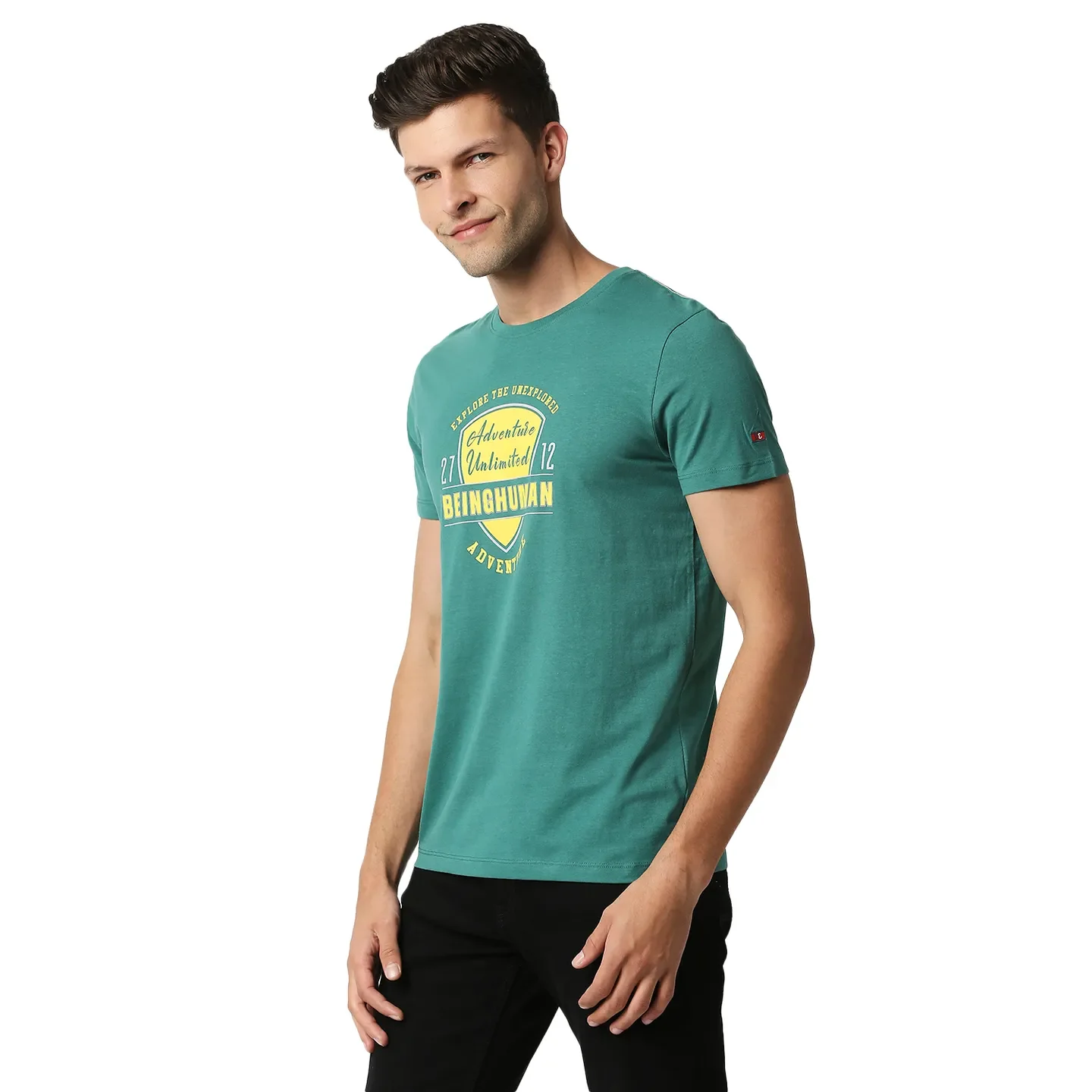 Green Slim Straight Fit Men's Short Sleeves T-Shirt by Being Human Clothing - Image 2