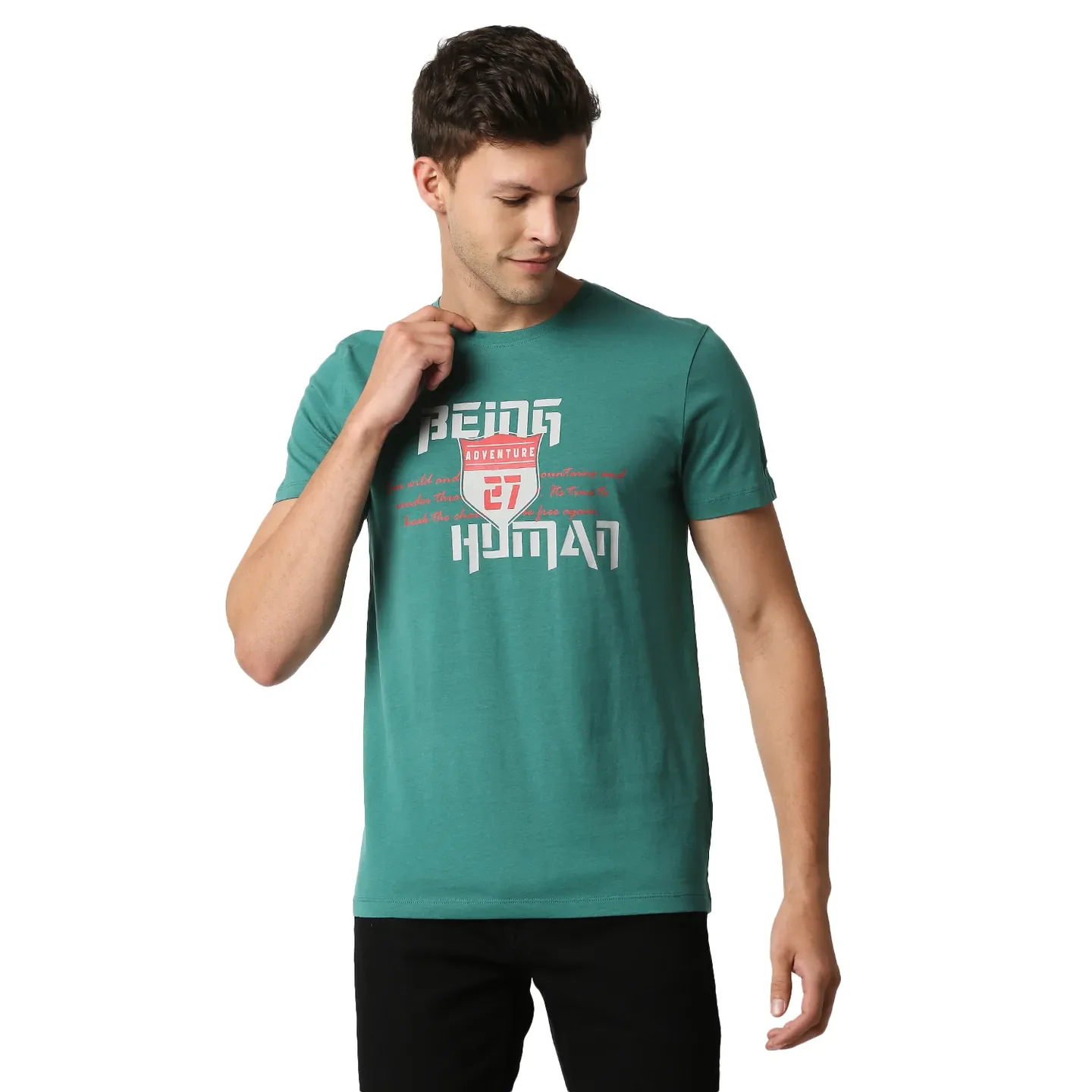 Green Slim Straight Fit Men's Short Sleeves T-Shirt by Being Human Clothing