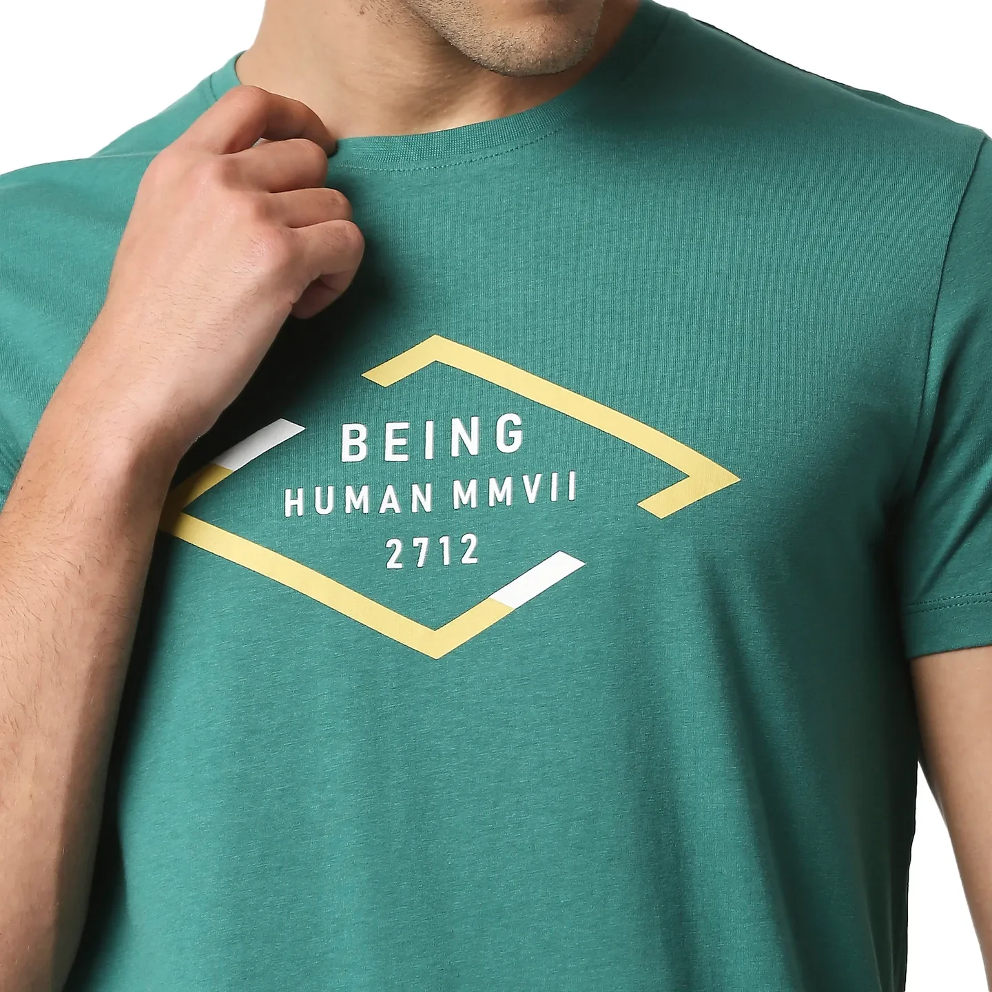 Green Regular Fit Men's Short Sleeves T-Shirt by Being Human Clothing - Image 4