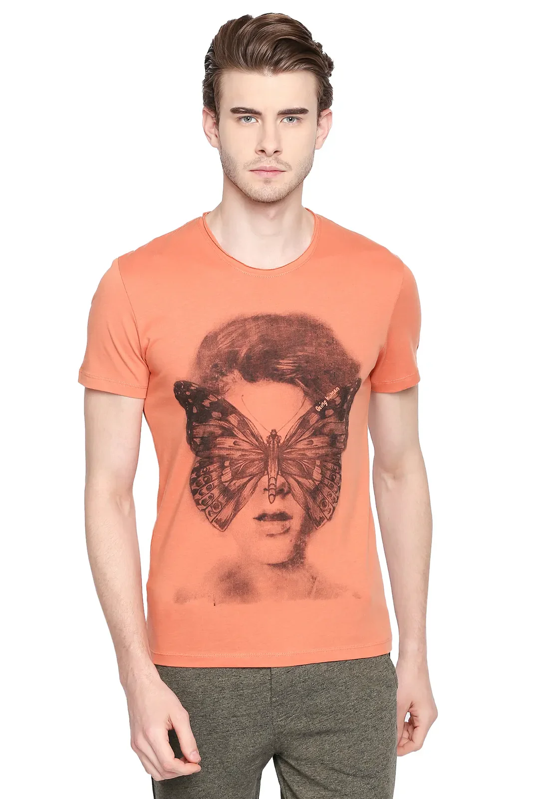 Orange Regular Fit Men's Short Sleeves T-Shirt by Being Human Clothing