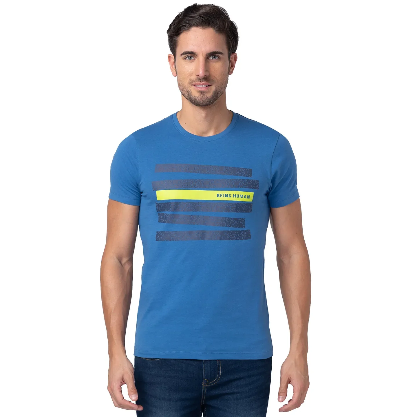 Blue Regular Fit Men's Short Sleeves T-Shirt by Being Human Clothing