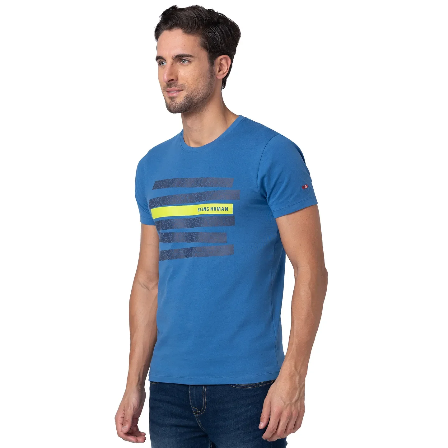 Blue Regular Fit Men's Short Sleeves T-Shirt by Being Human Clothing - Image 4