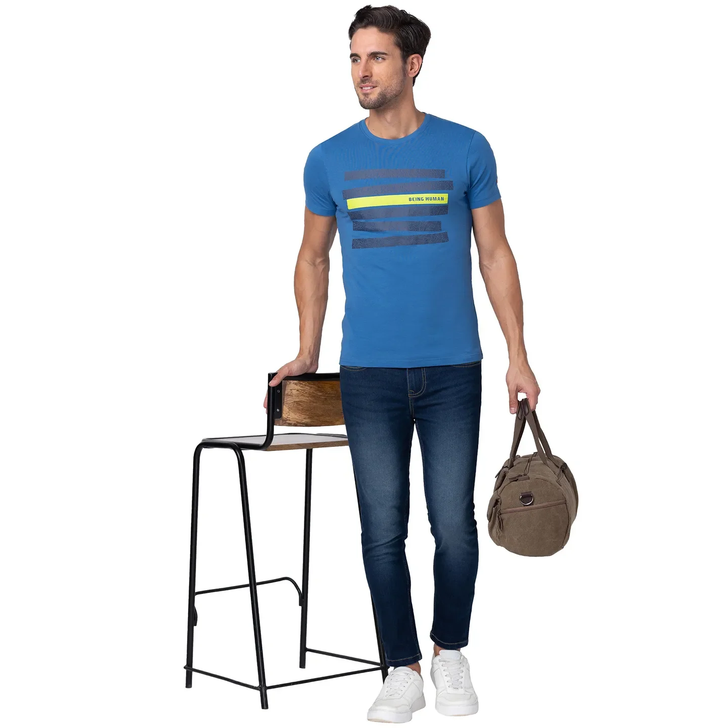 Blue Regular Fit Men's Short Sleeves T-Shirt by Being Human Clothing - Image 6