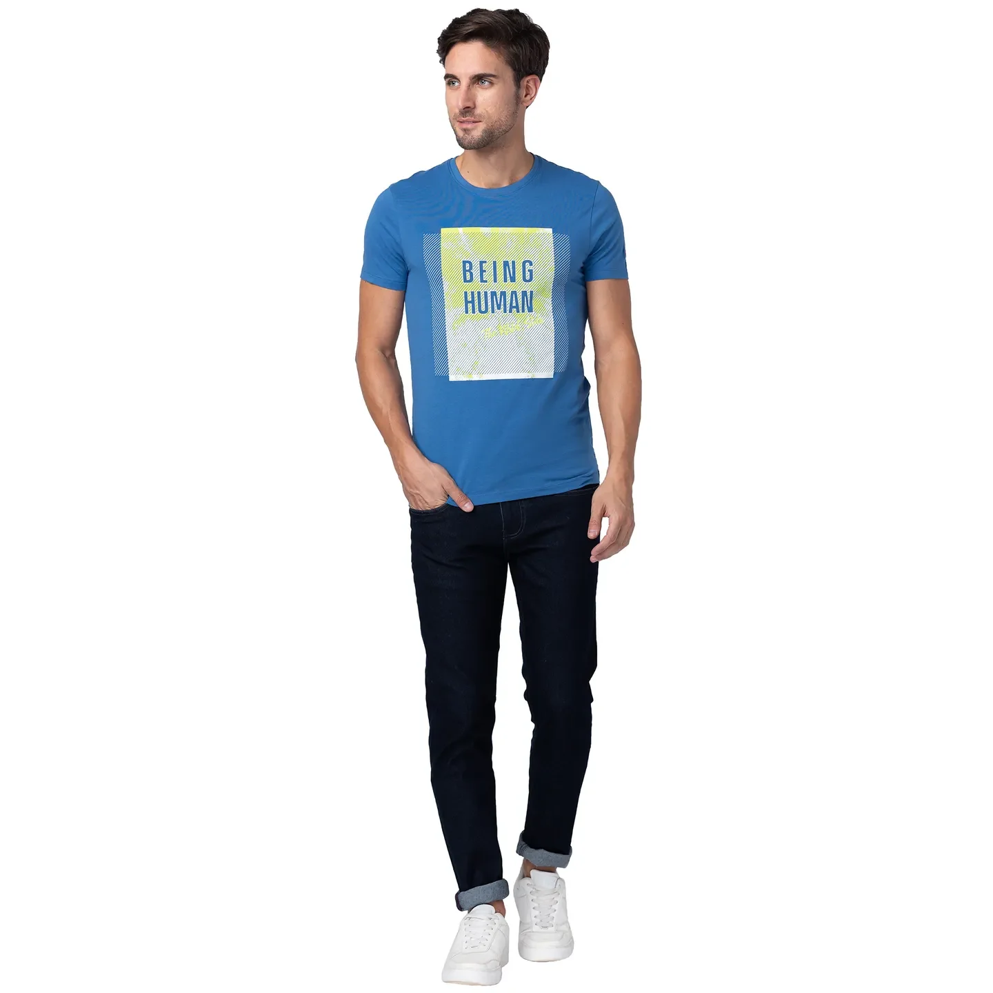 Blue Regular Fit Men's Short Sleeves T-Shirt by Being Human Clothing - Image 2