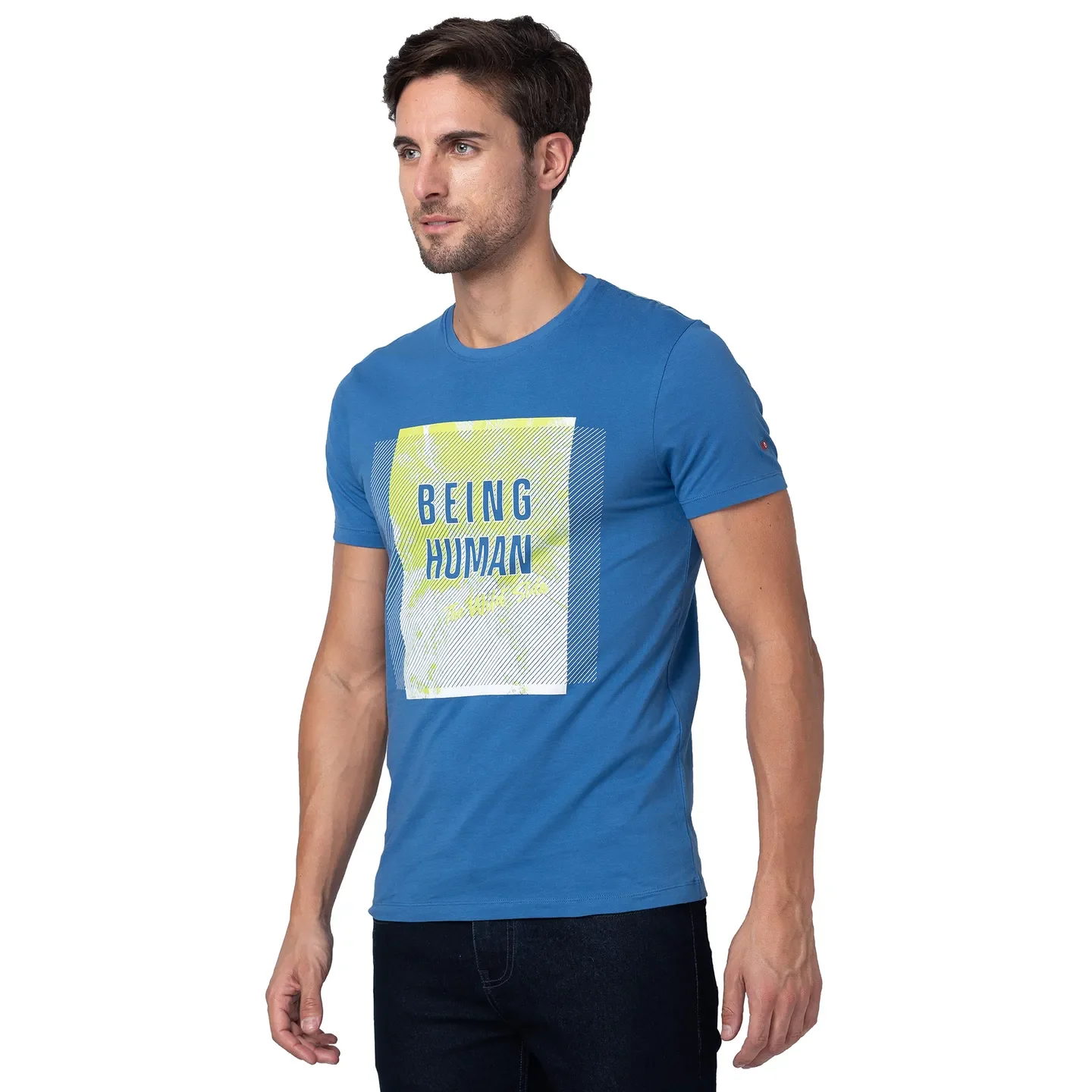 Blue Regular Fit Men's Short Sleeves T-Shirt by Being Human Clothing - Image 4