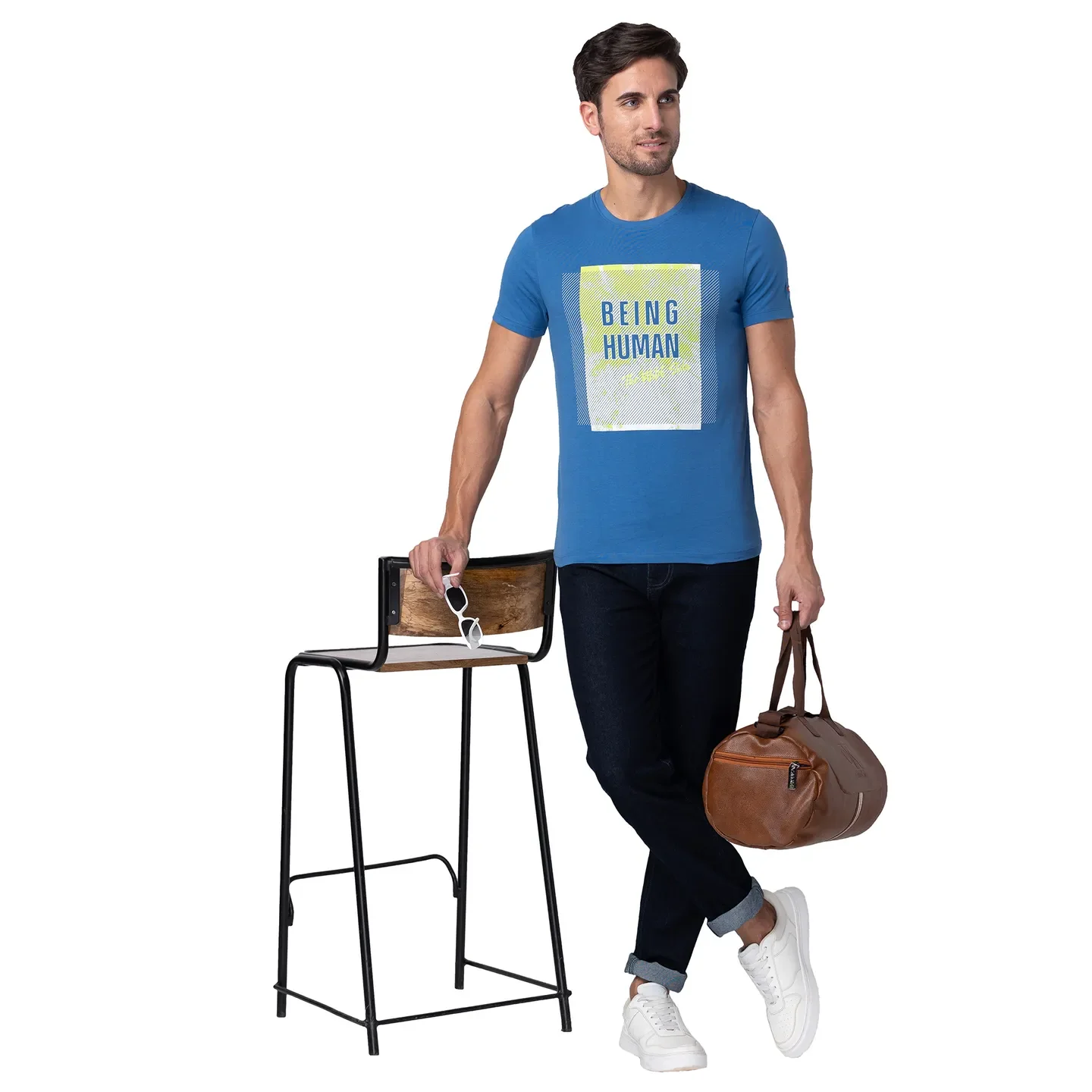Blue Regular Fit Men's Short Sleeves T-Shirt by Being Human Clothing - Image 6