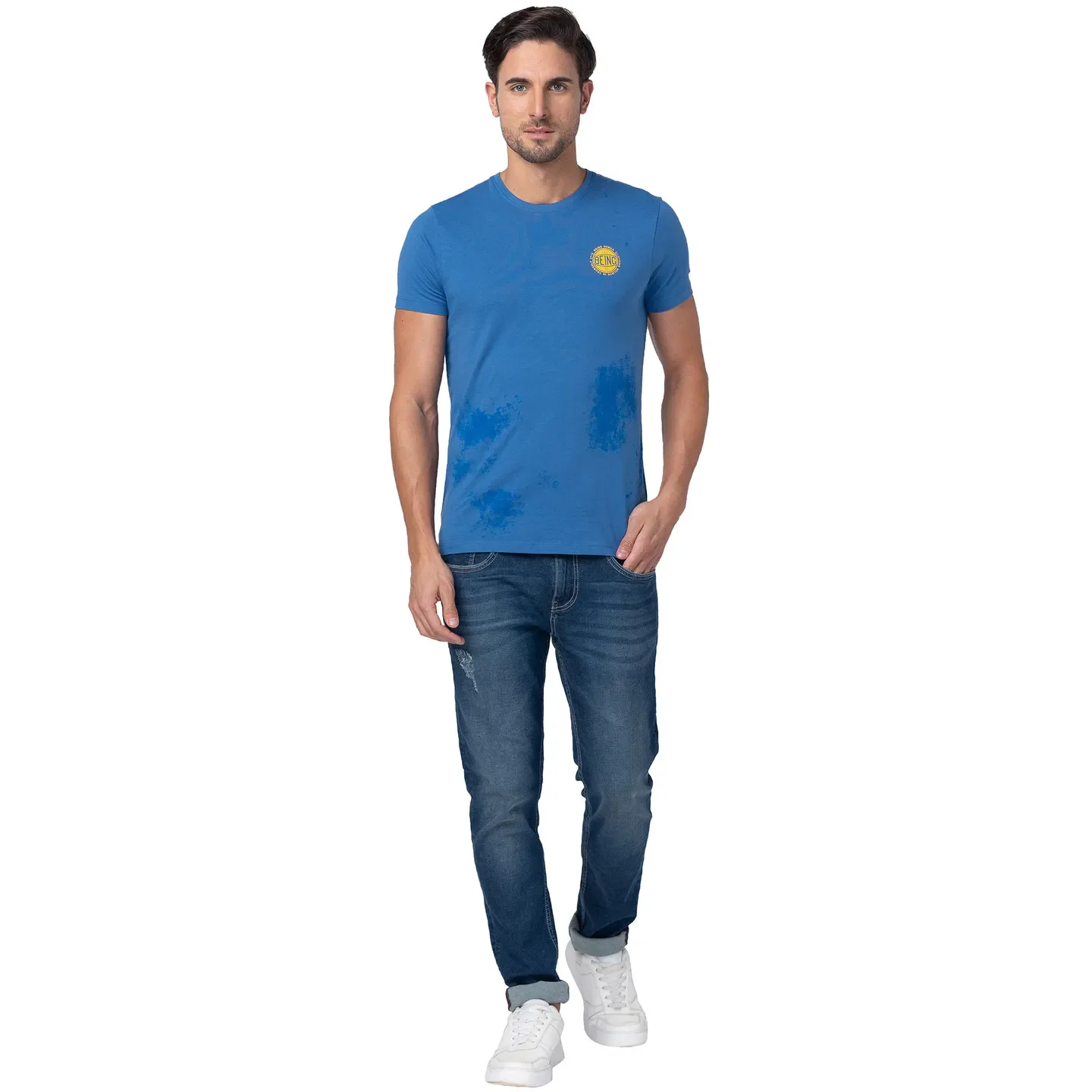 Federal Blue Regular Fit Round Neck Men's T-Shirt by Being Human Clothing - Image 2