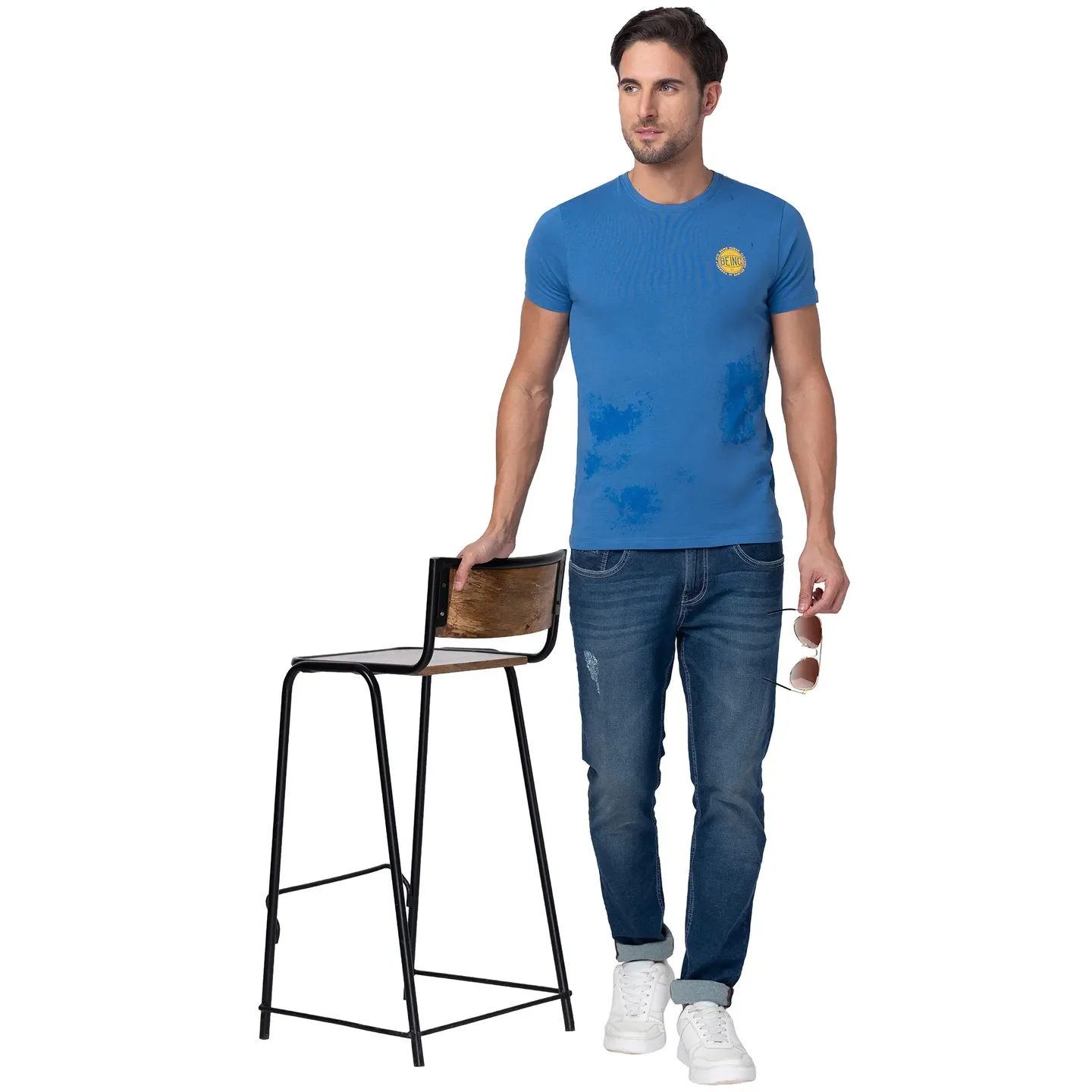 Federal Blue Regular Fit Round Neck Men's T-Shirt by Being Human Clothing - Image 6