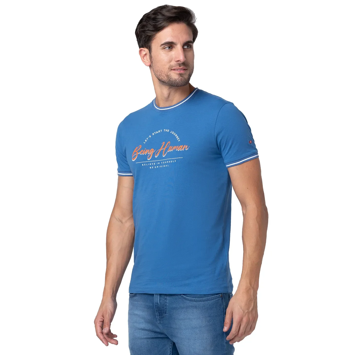Blue Regular Fit Men's Short Sleeves T-Shirt by Being Human Clothing - Image 4