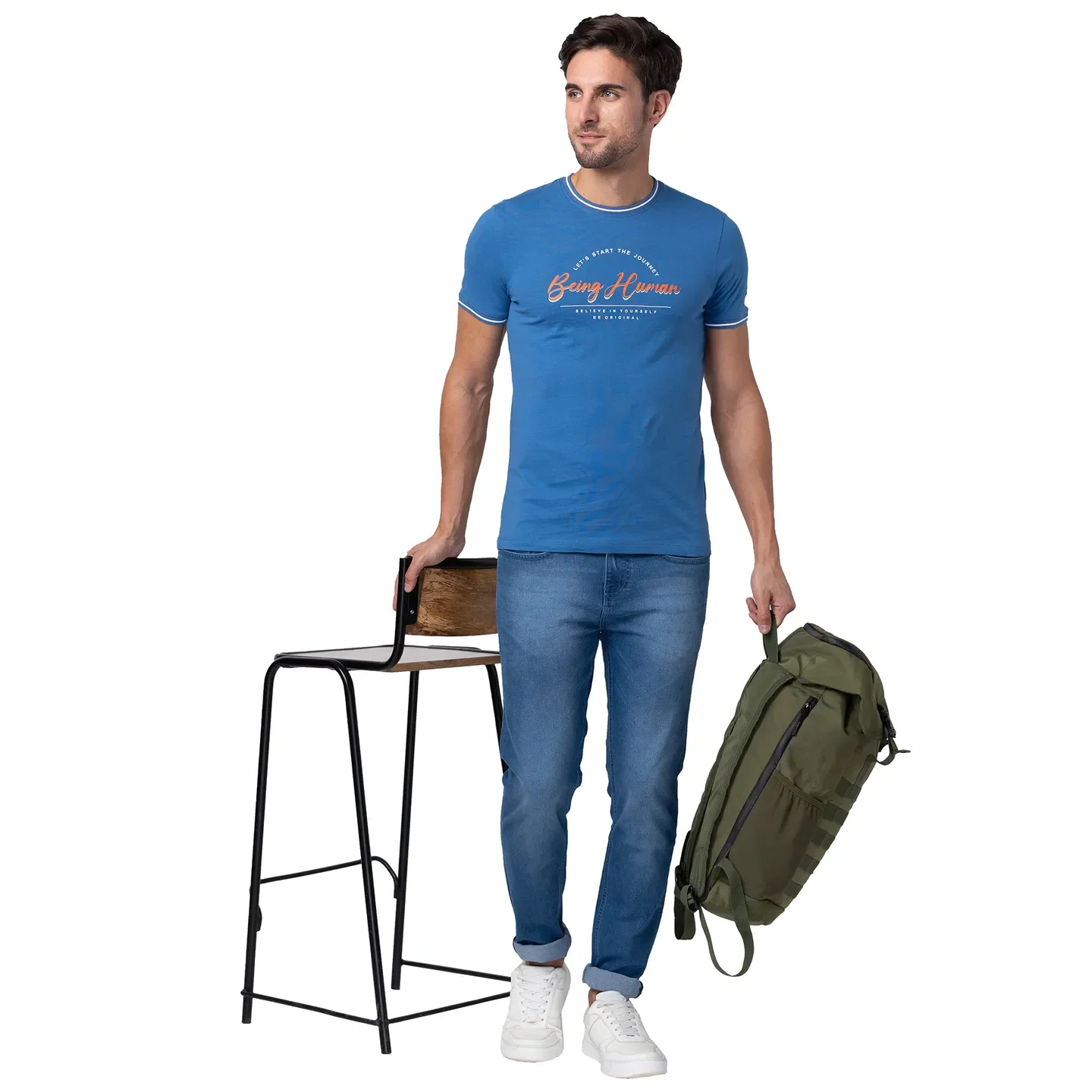 Blue Regular Fit Men's Short Sleeves T-Shirt by Being Human Clothing - Image 6