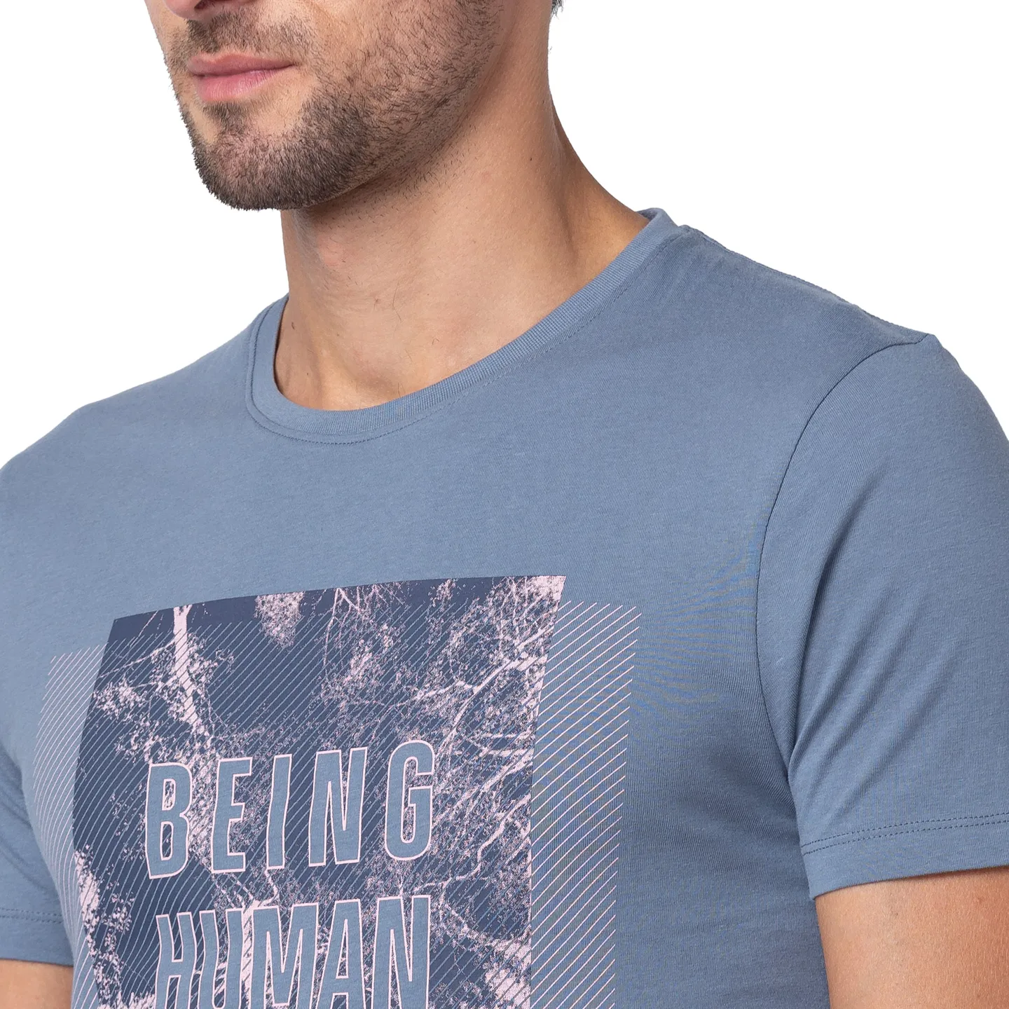 Blue Regular Fit Men's Short Sleeves T-Shirt by Being Human Clothing - Image 5