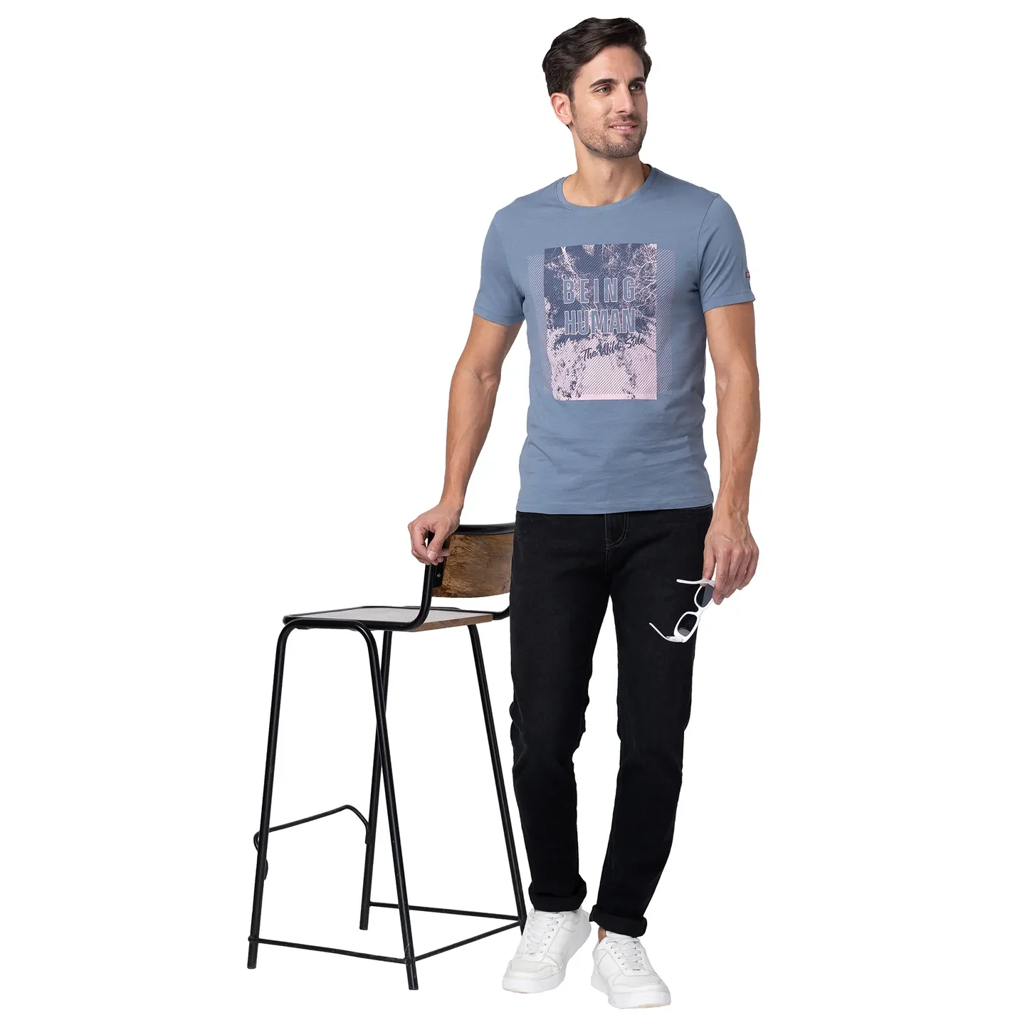 Blue Regular Fit Men's Short Sleeves T-Shirt by Being Human Clothing - Image 6