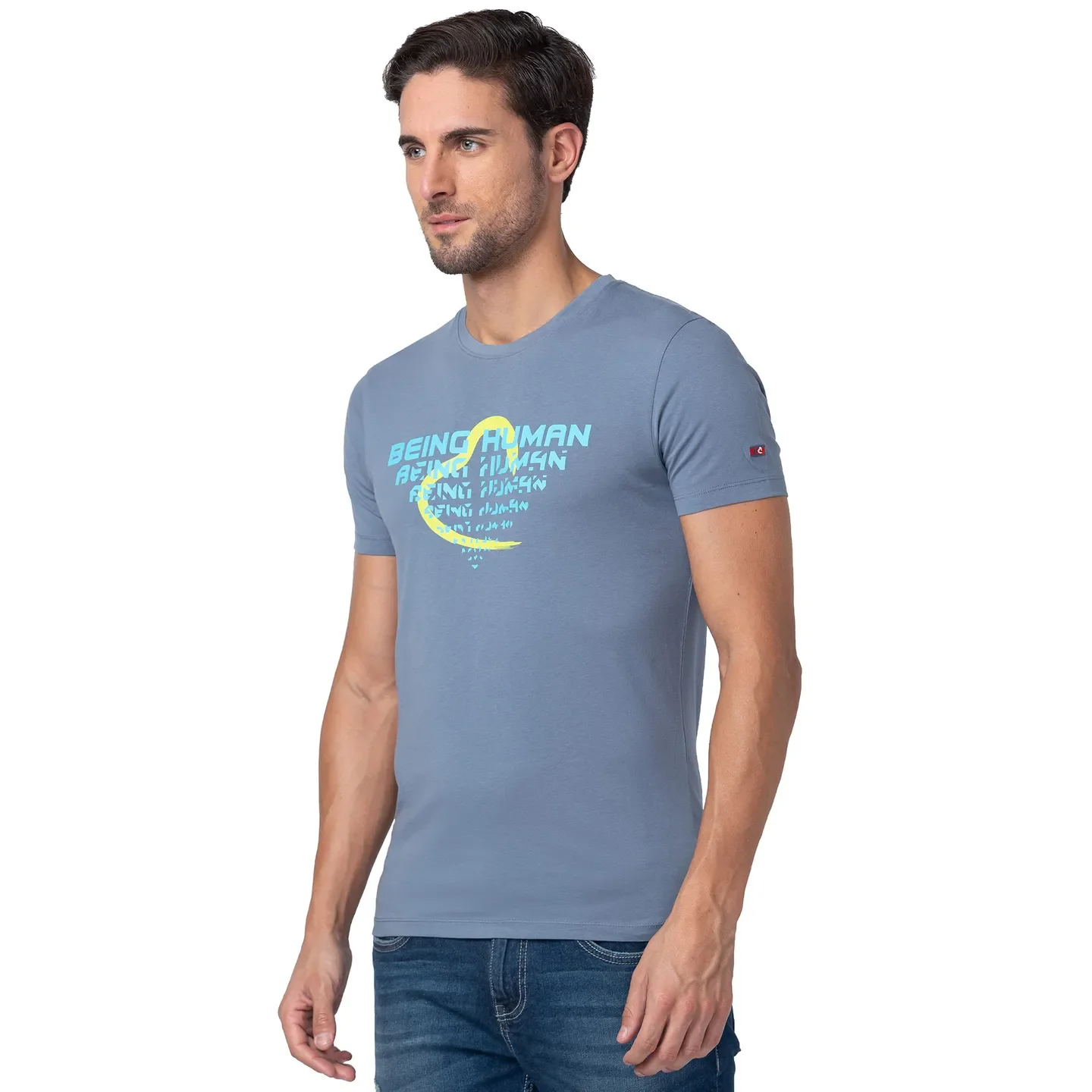 Blue Regular Fit Men's Short Sleeves T-Shirt by Being Human Clothing - Image 4