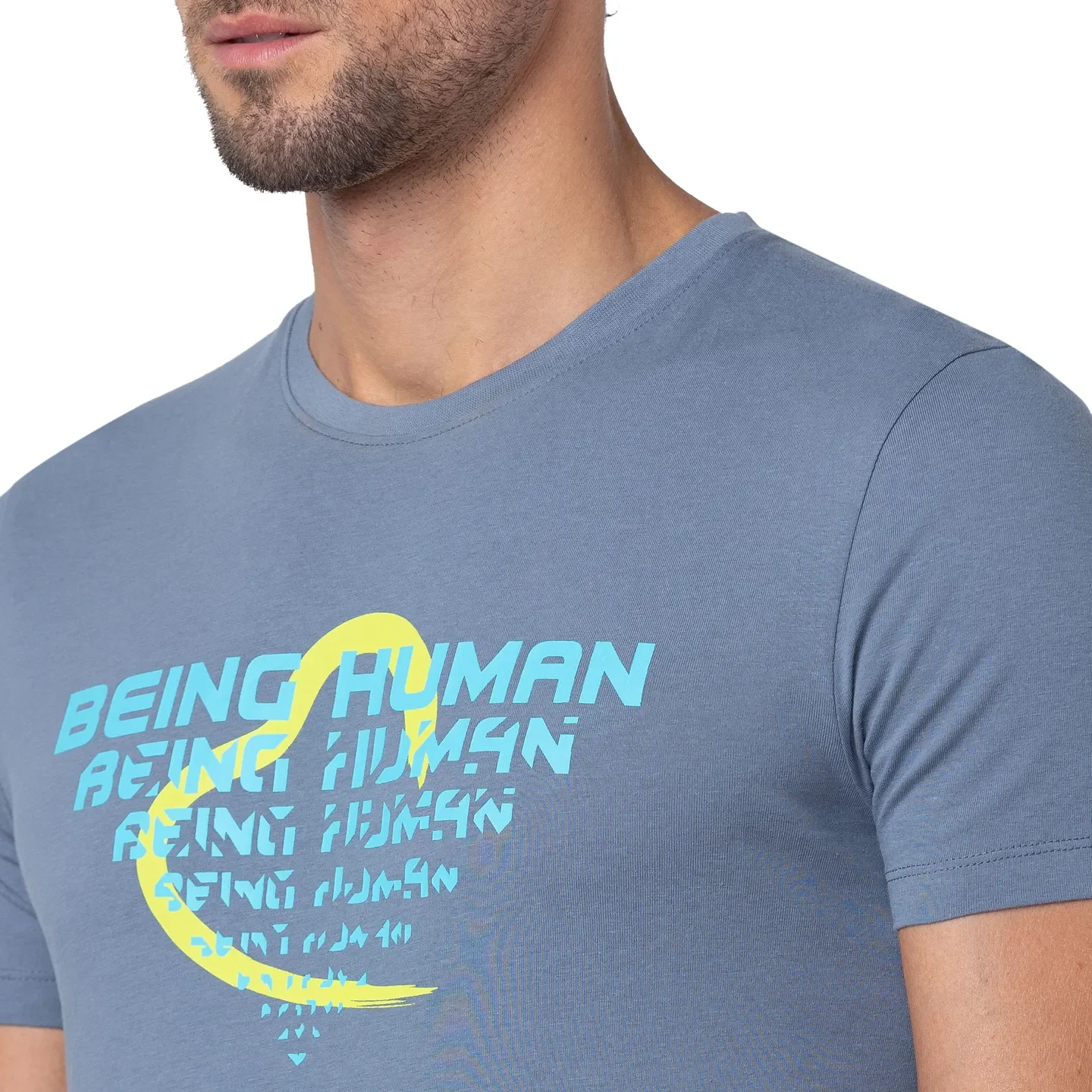 Blue Regular Fit Men's Short Sleeves T-Shirt by Being Human Clothing - Image 5