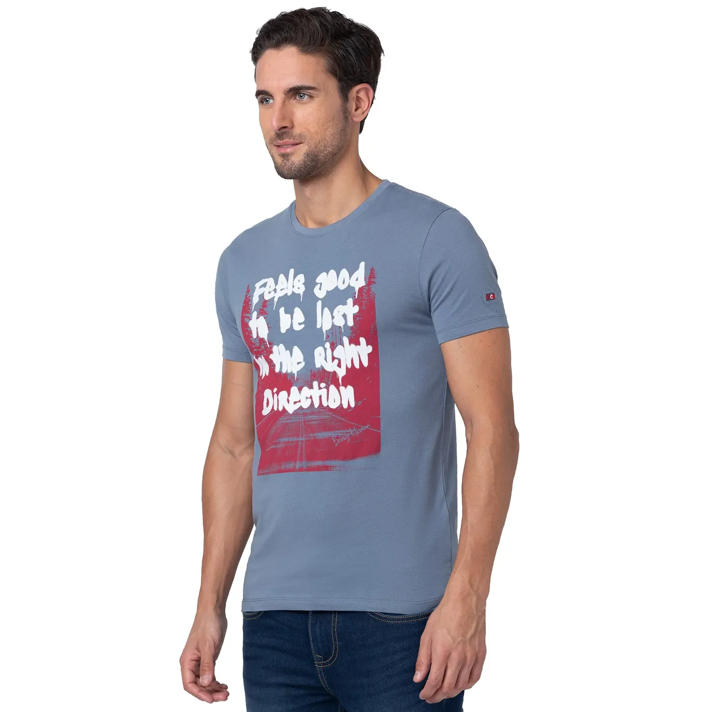 Blue Regular Fit Men's Short Sleeves T-Shirt by Being Human Clothing - Image 4