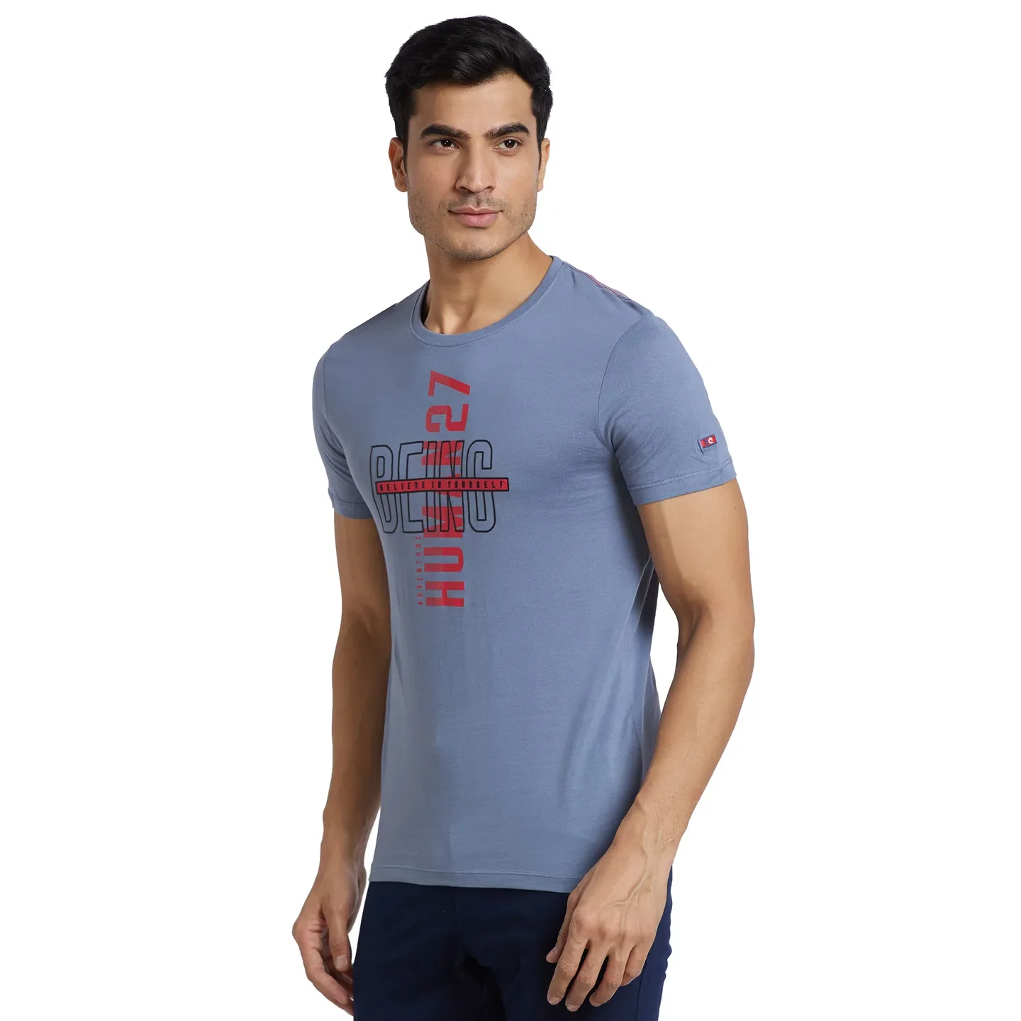 Blue Regular Fit Men's Short Sleeves T-Shirt by Being Human Clothing - Image 2