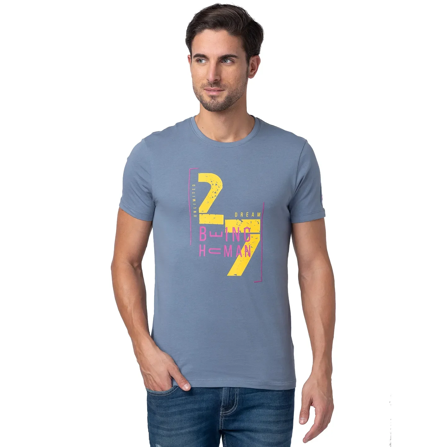 Blue Regular Fit Men's Short Sleeves T-Shirt by Being Human Clothing