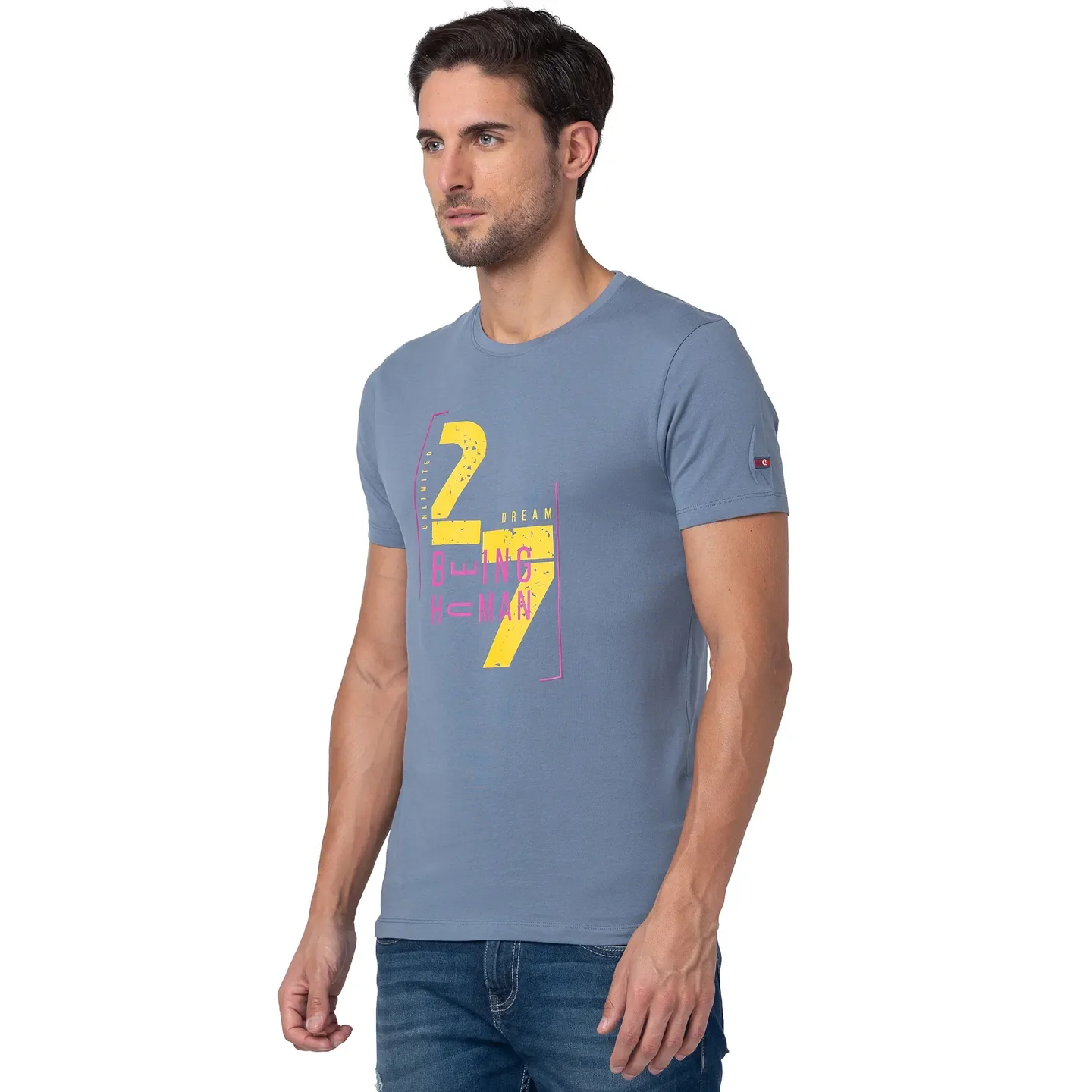 Blue Regular Fit Men's Short Sleeves T-Shirt by Being Human Clothing - Image 4