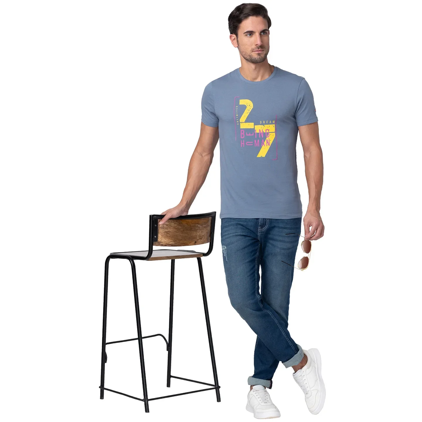 Blue Regular Fit Men's Short Sleeves T-Shirt by Being Human Clothing - Image 6