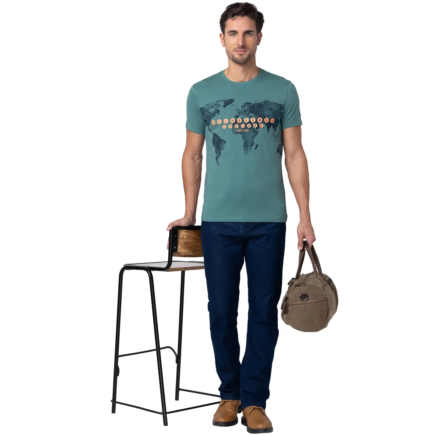 Green Regular Fit Men's Short Sleeves T-Shirt by Being Human Clothing - Image 6