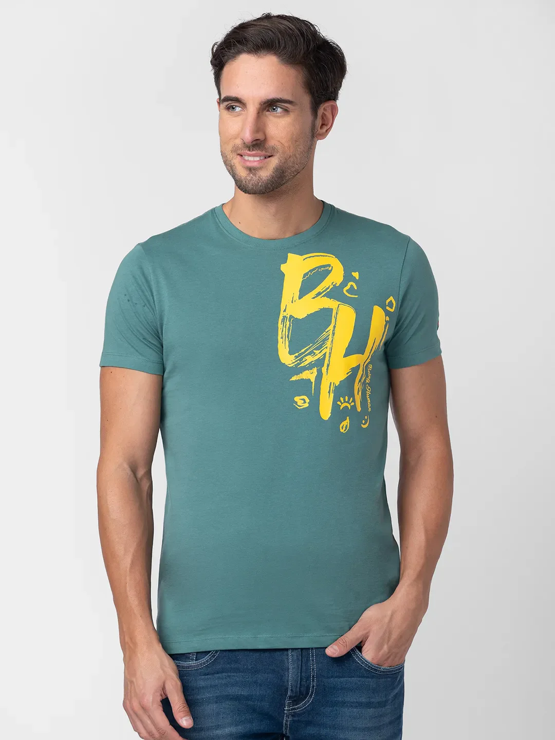 Green Regular Fit Men's Short Sleeves T-Shirt by Being Human Clothing