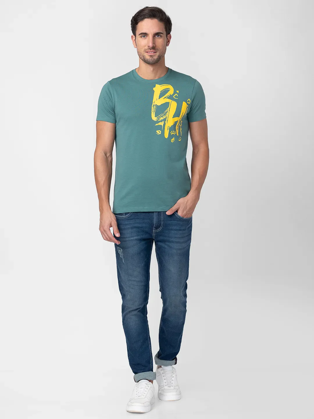 Green Regular Fit Men's Short Sleeves T-Shirt by Being Human Clothing - Image 2