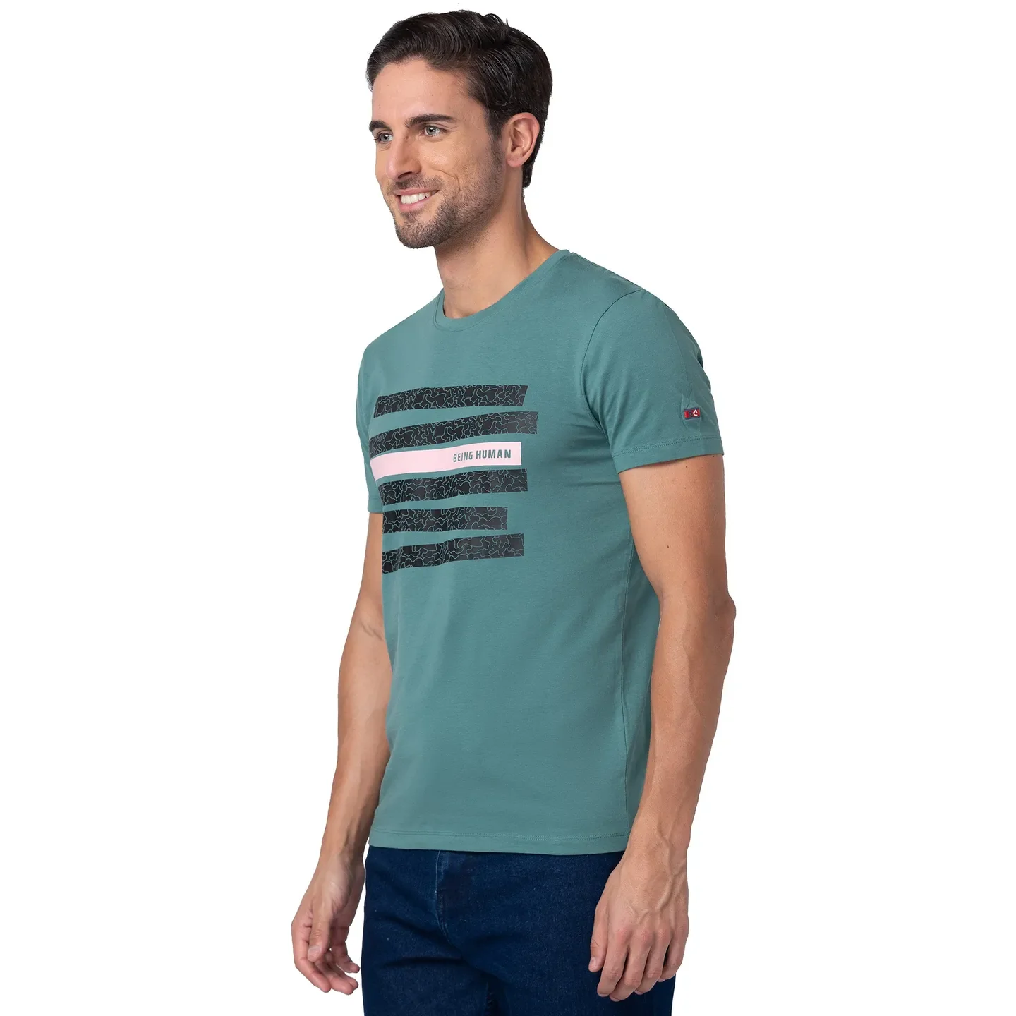 Green Regular Fit Men's Short Sleeves T-Shirt by Being Human Clothing - Image 4