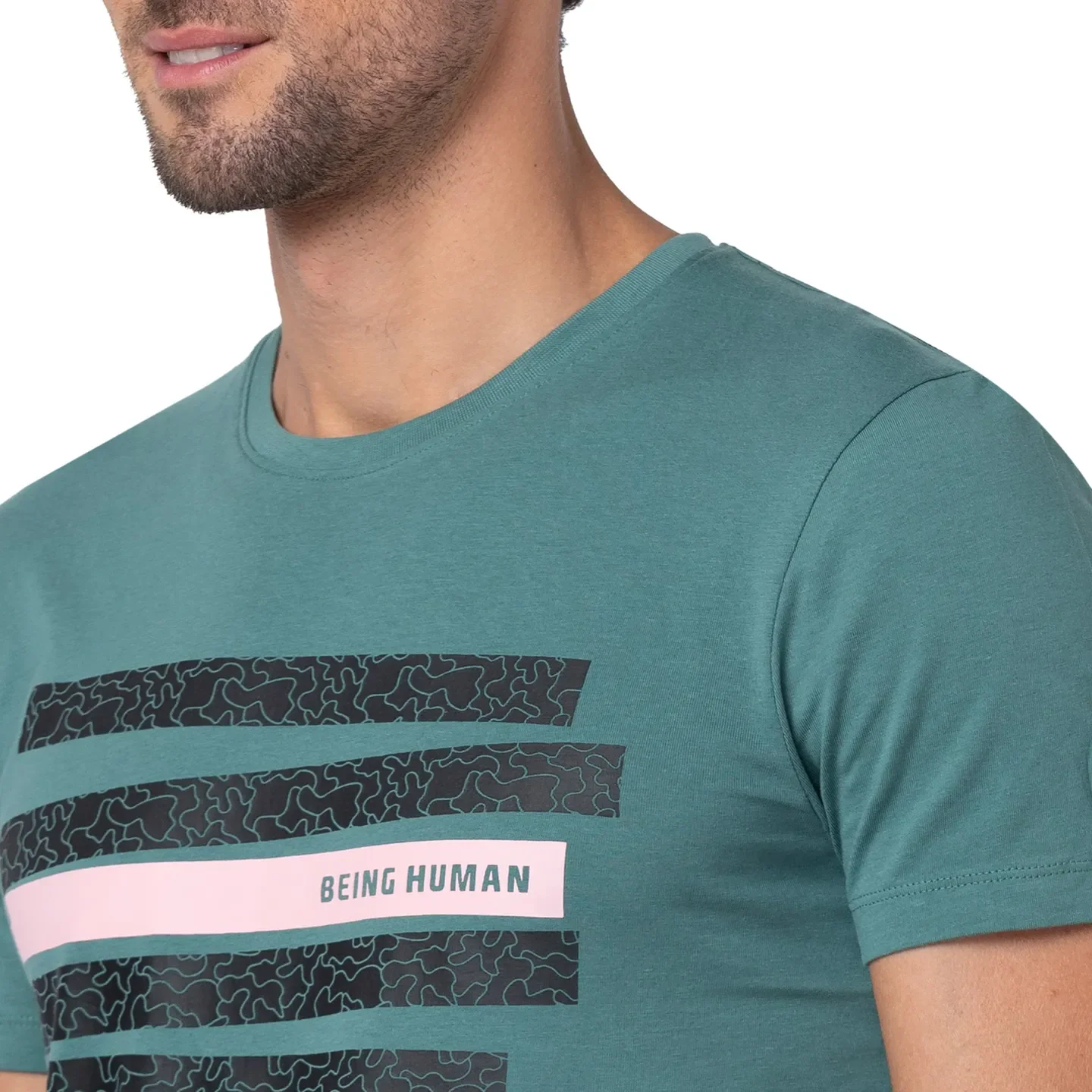 Green Regular Fit Men's Short Sleeves T-Shirt by Being Human Clothing - Image 5