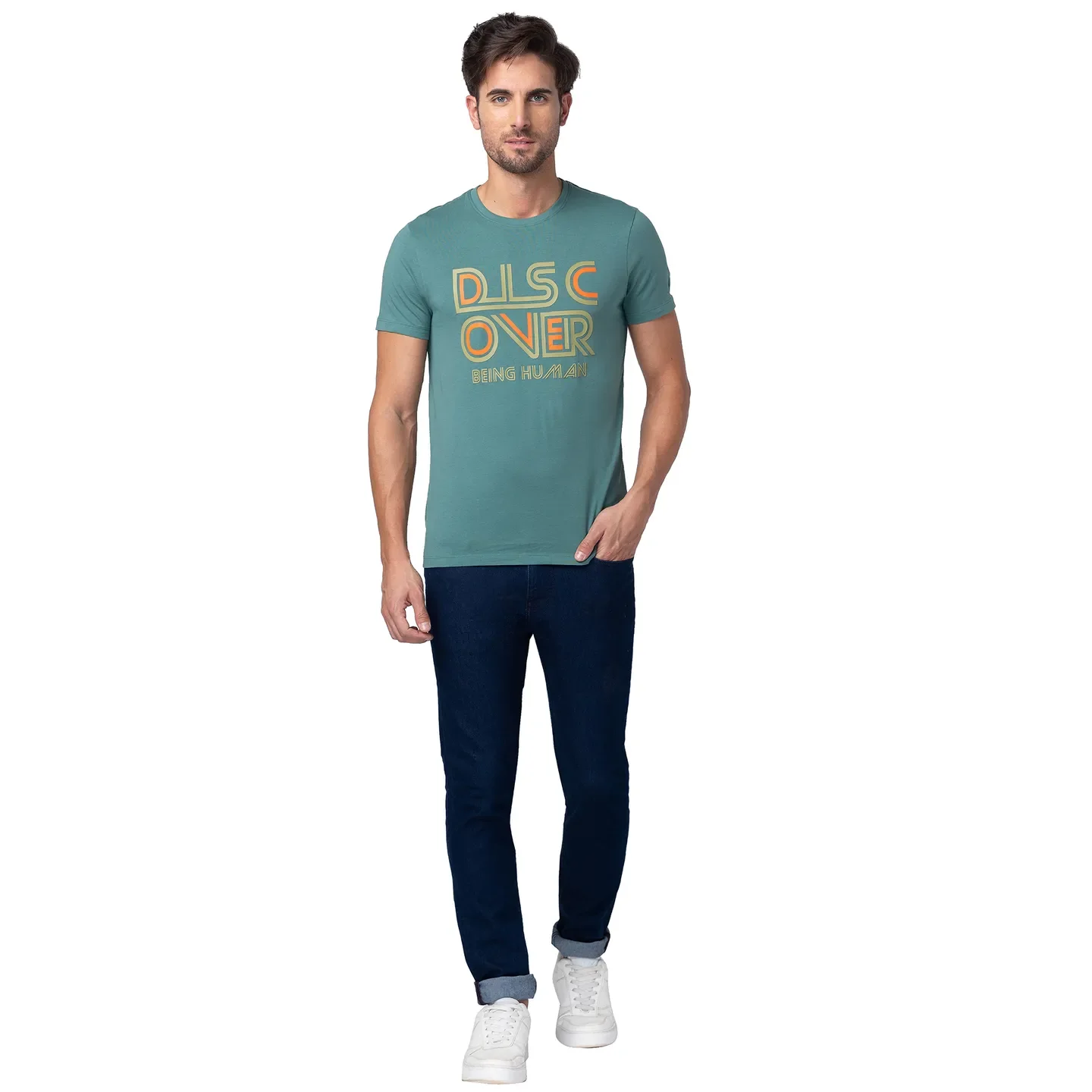 Green Regular Fit Men's Short Sleeves T-Shirt by Being Human Clothing - Image 2