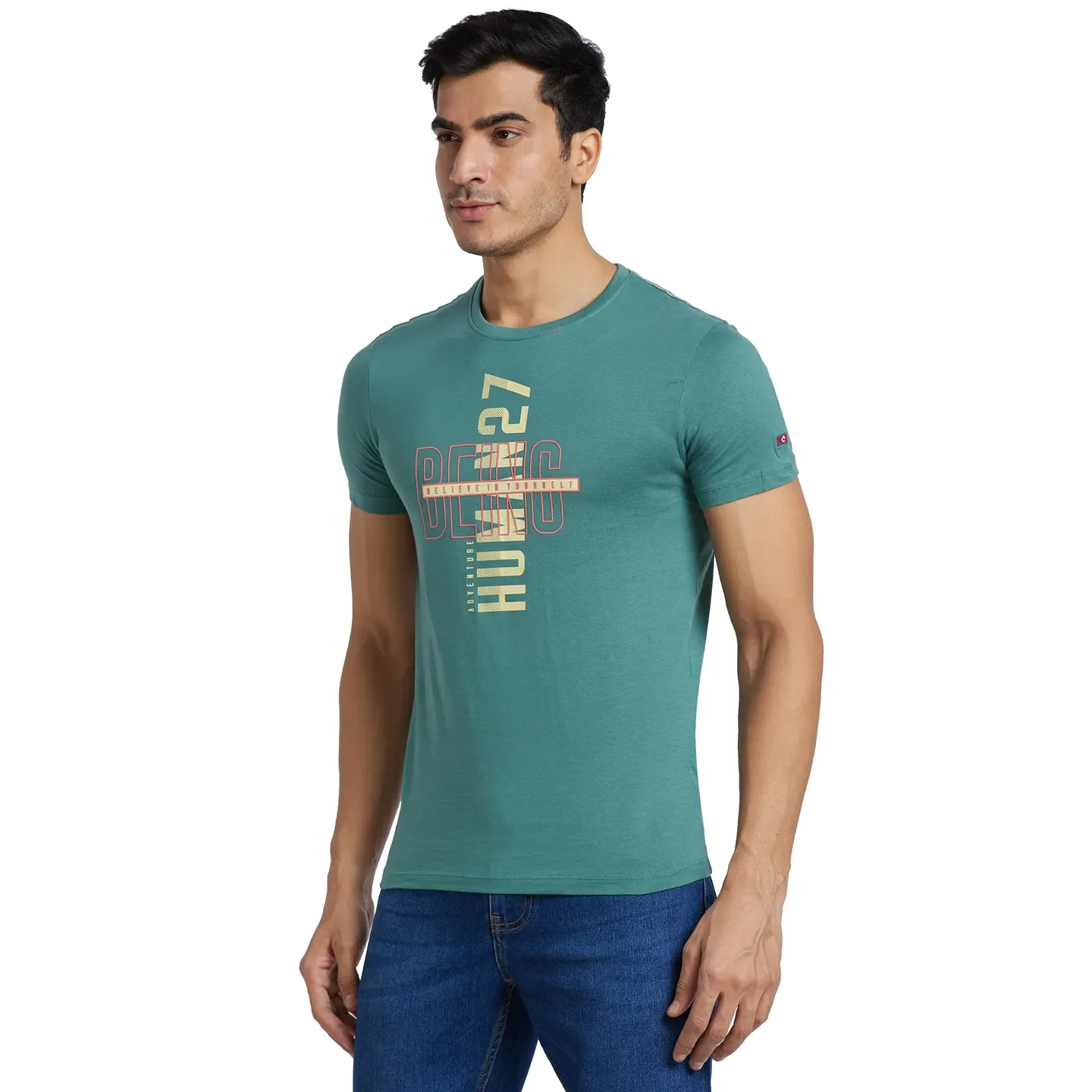 Green Regular Fit Men's Short Sleeves T-Shirt by Being Human Clothing - Image 2