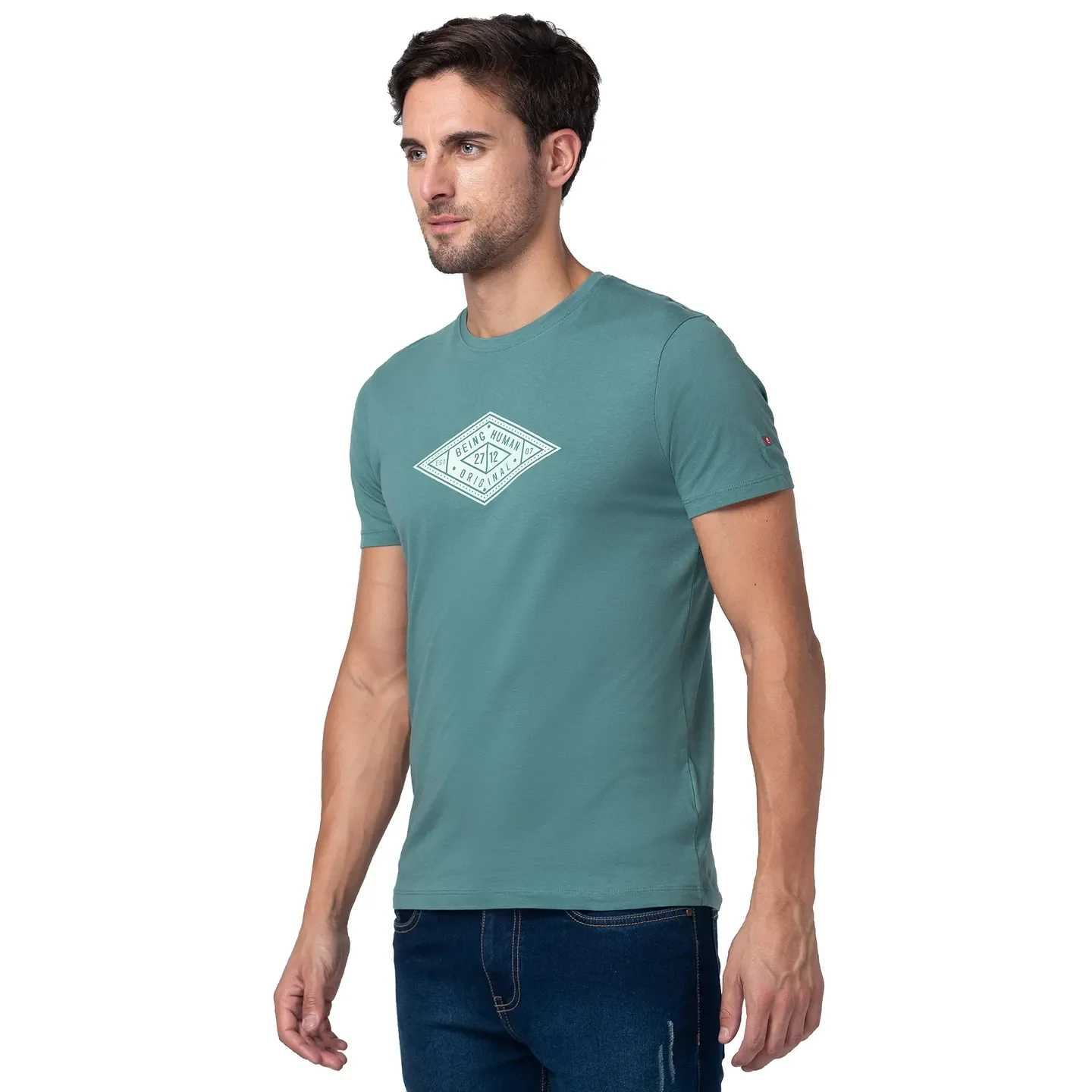 Green Regular Fit Men's Short Sleeves T-Shirt by Being Human Clothing - Image 4