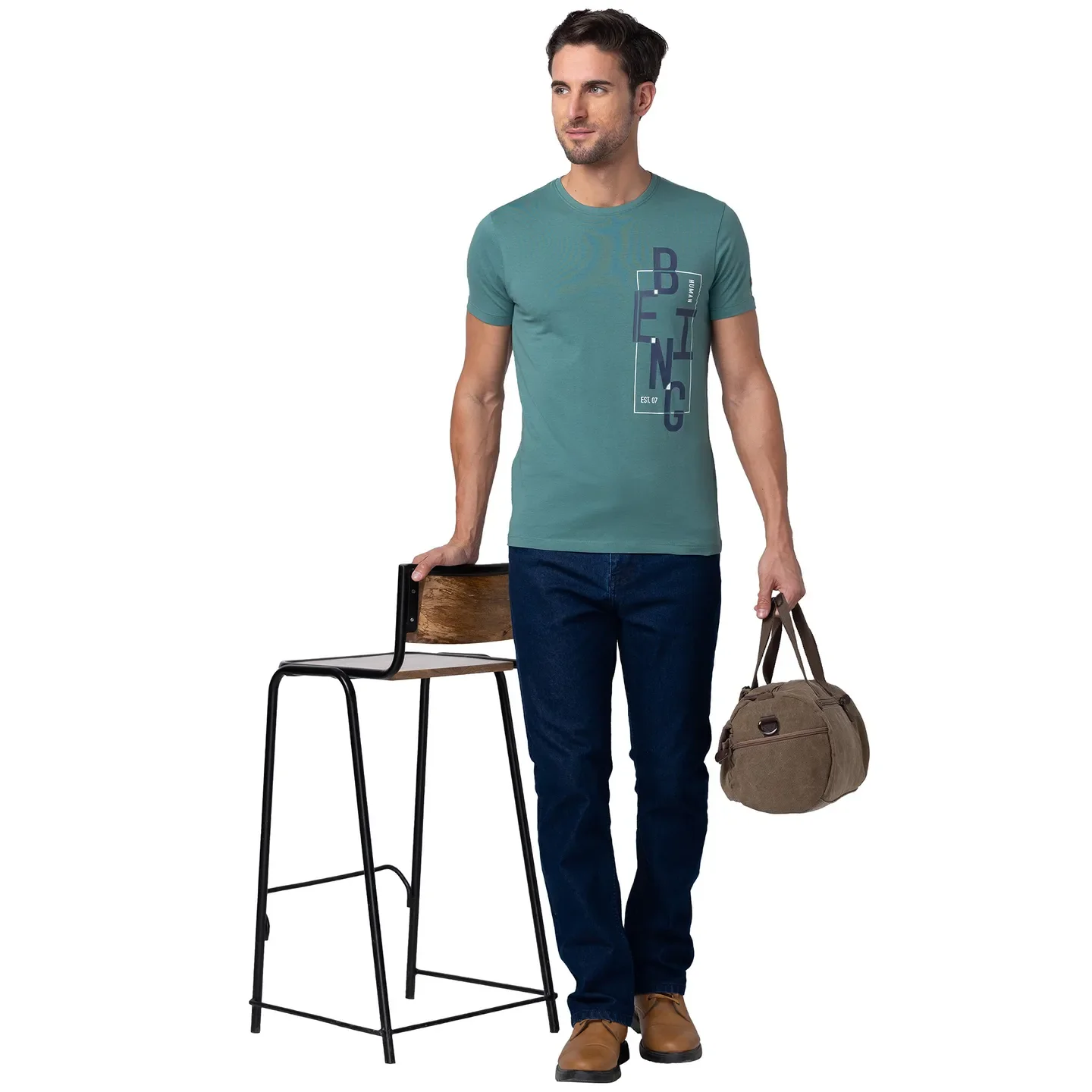 Green Regular Fit Men's Short Sleeves T-Shirt by Being Human Clothing - Image 6