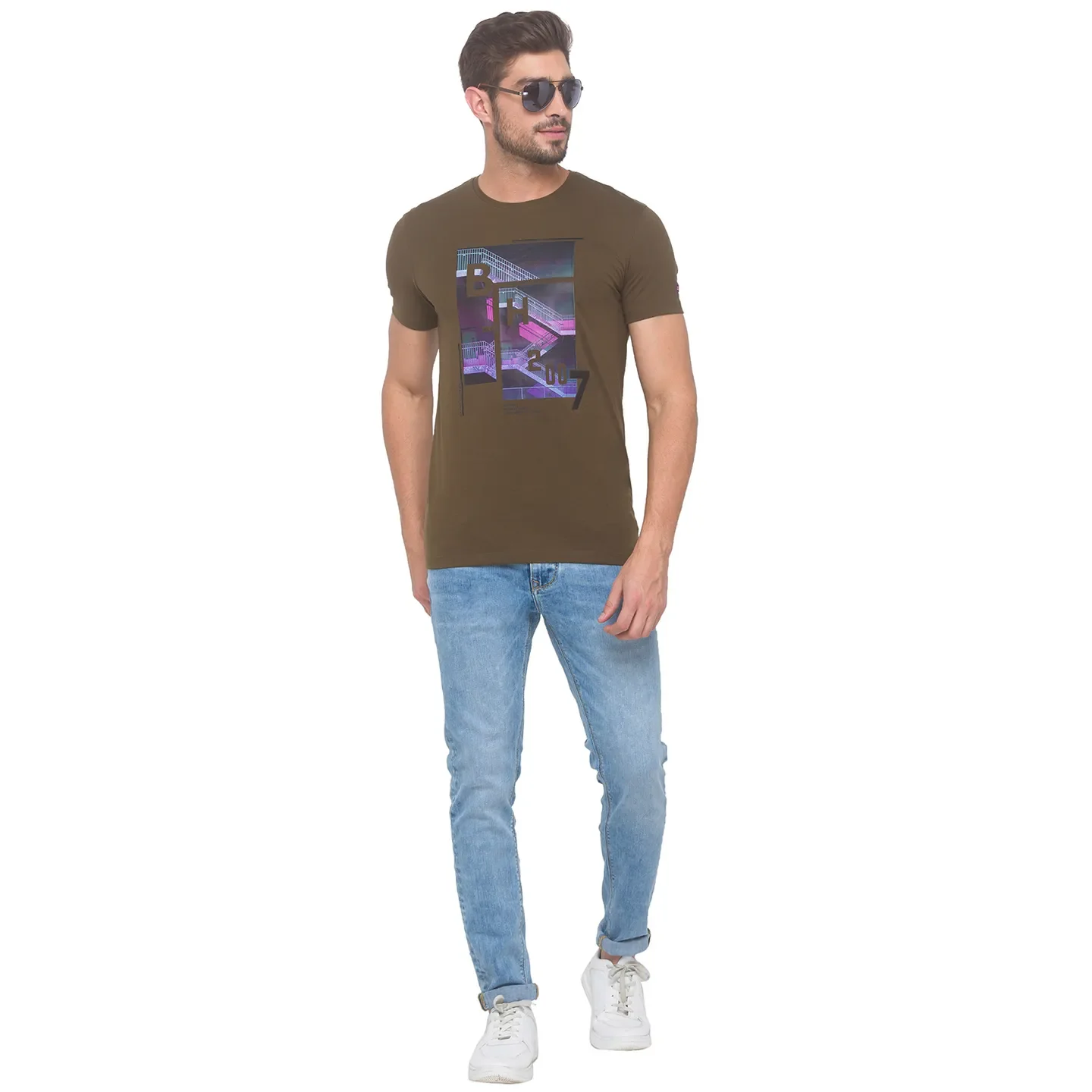 Forest Green Regular Fit Round Neck Men's T-Shirt by Being Human Clothing - Image 2
