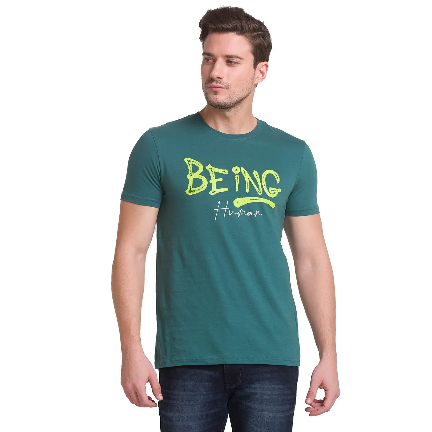 Forest Green Regular Fit Round Neck Men's T-Shirt by Being Human Clothing - Image 2